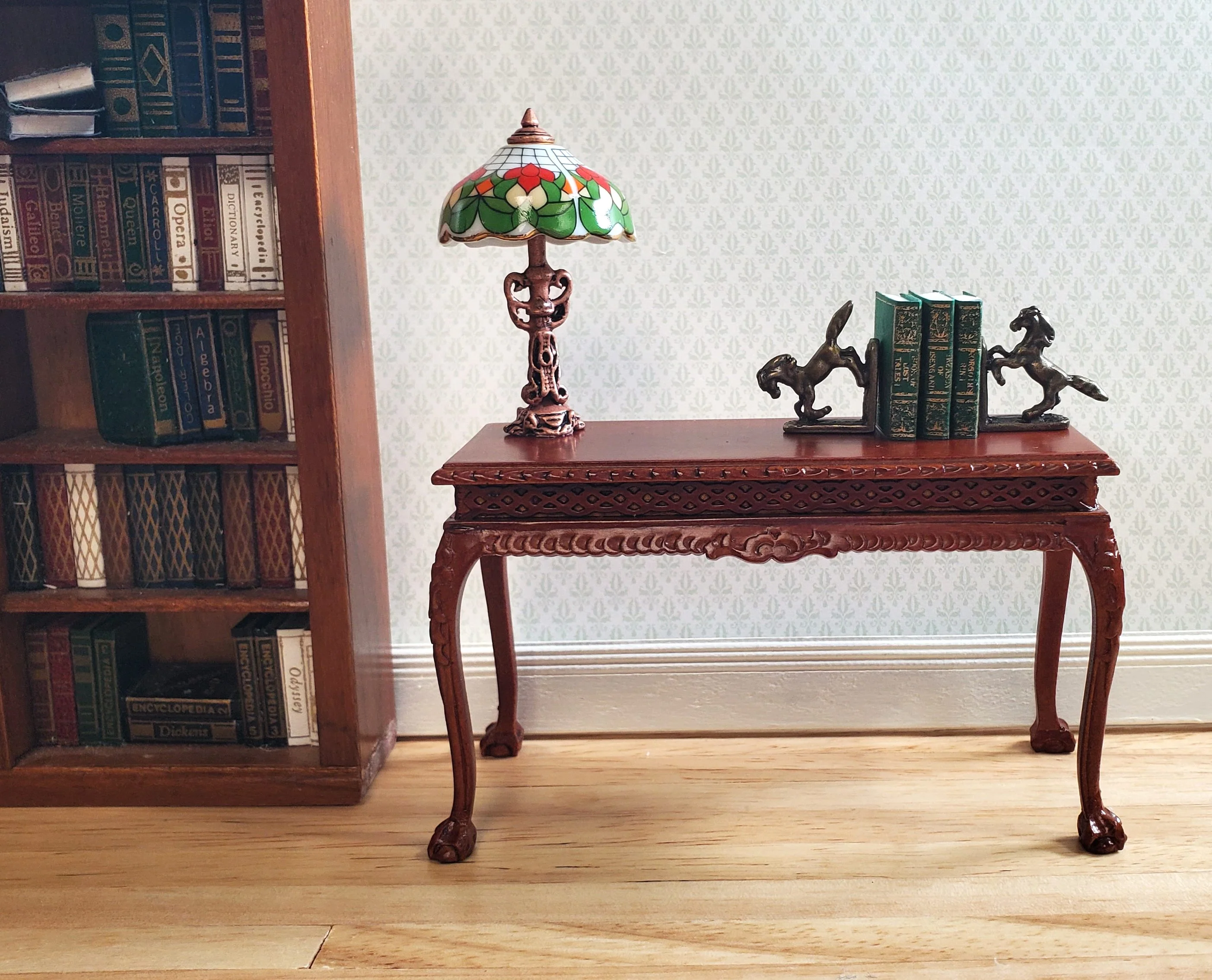 Dollhouse Table Lamp Non-Working Stained Glass Style by Reutter Porcelain 1:12 - Image 2