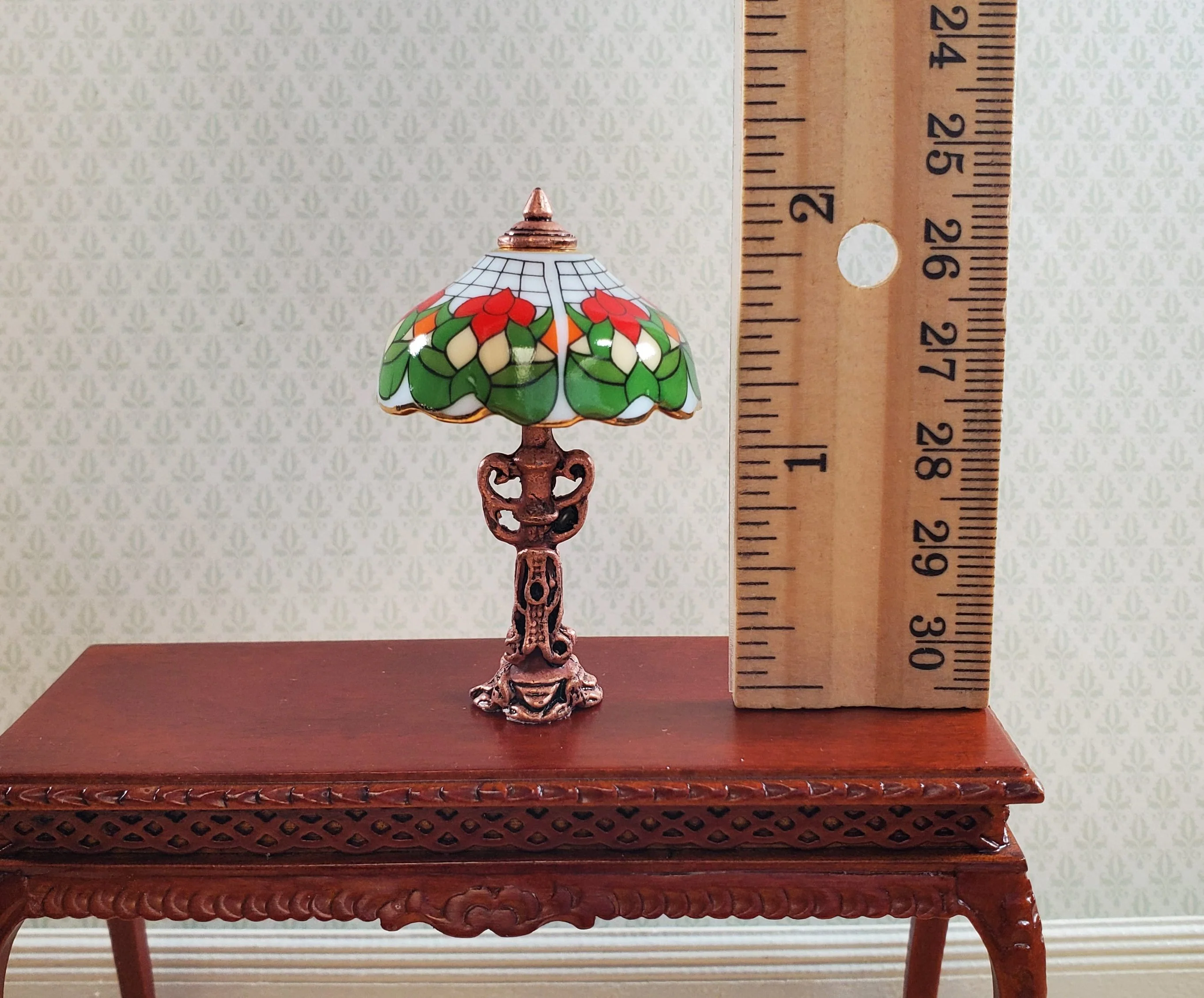Dollhouse Table Lamp Non-Working Stained Glass Style by Reutter Porcelain 1:12 - Image 3