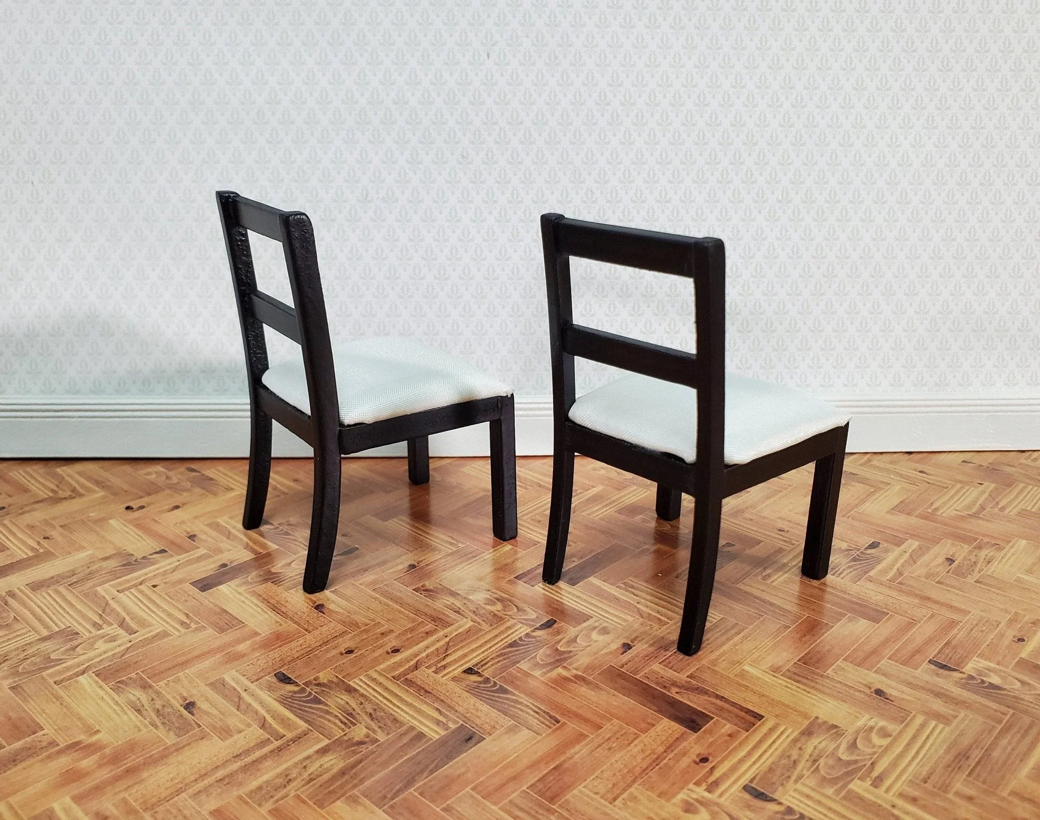 Dollhouse Table with 4 Chairs Black & White 1:12 Scale Dining Room Miniatures Furniture - Image 4