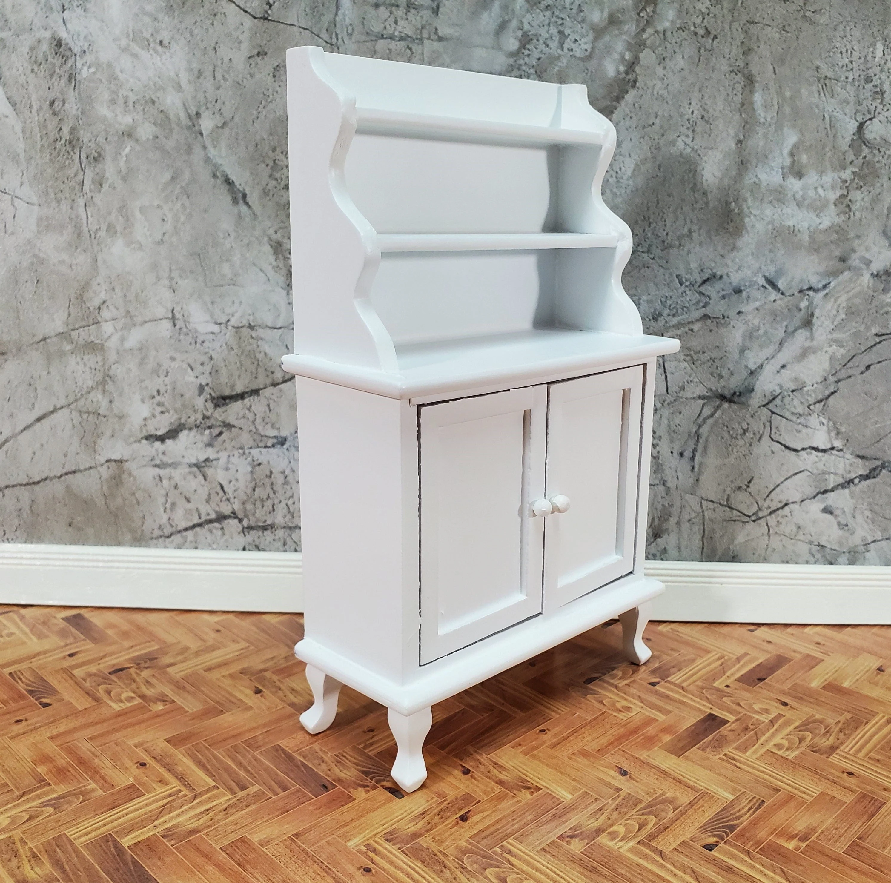 Dollhouse Tall Hutch Cabinet with Shelves Wood with a White Finish 1:12 Scale Miniature Furniture