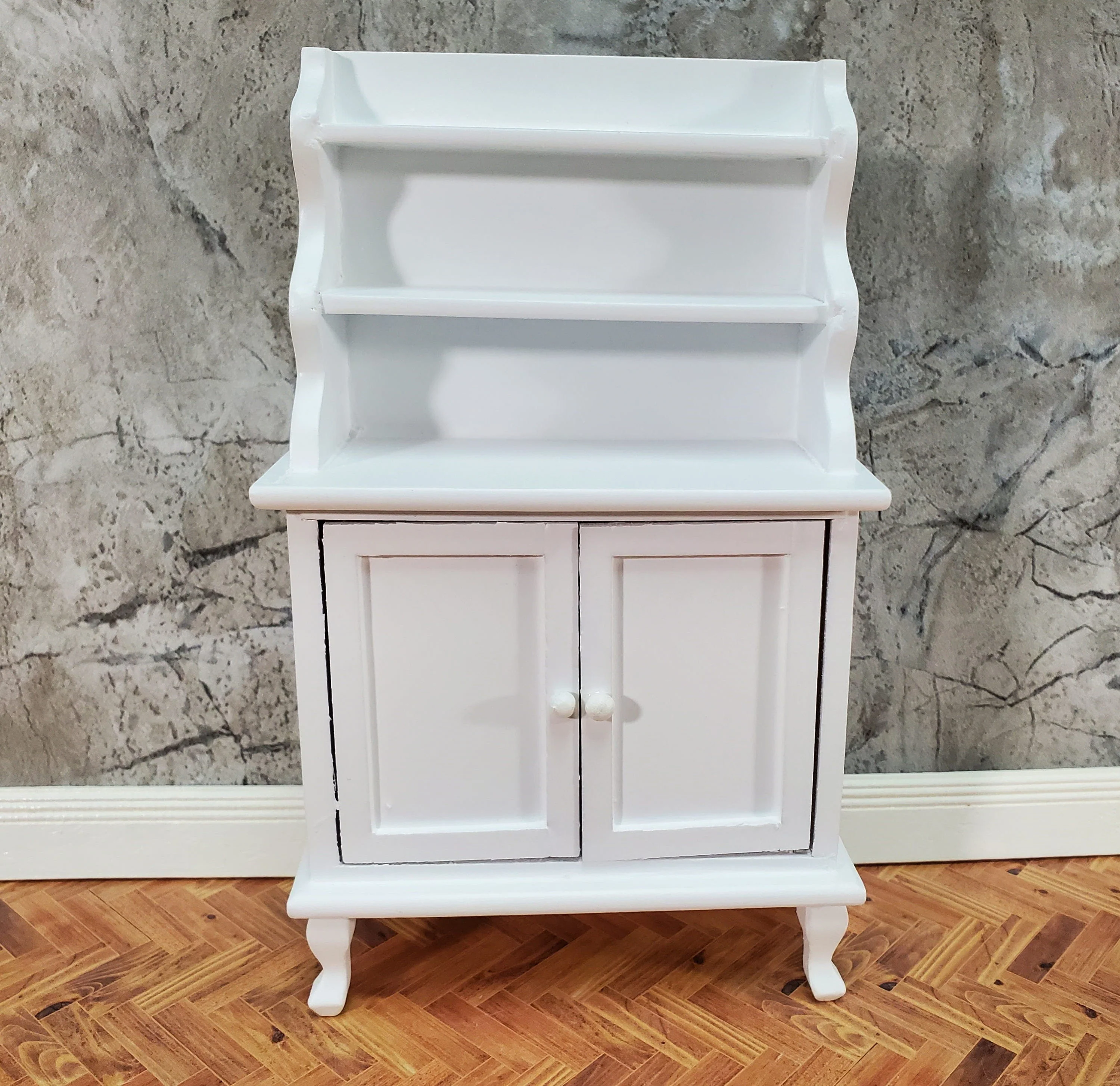 Dollhouse Tall Hutch Cabinet with Shelves Wood with a White Finish 1:12 Scale Miniature Furniture - Image 2