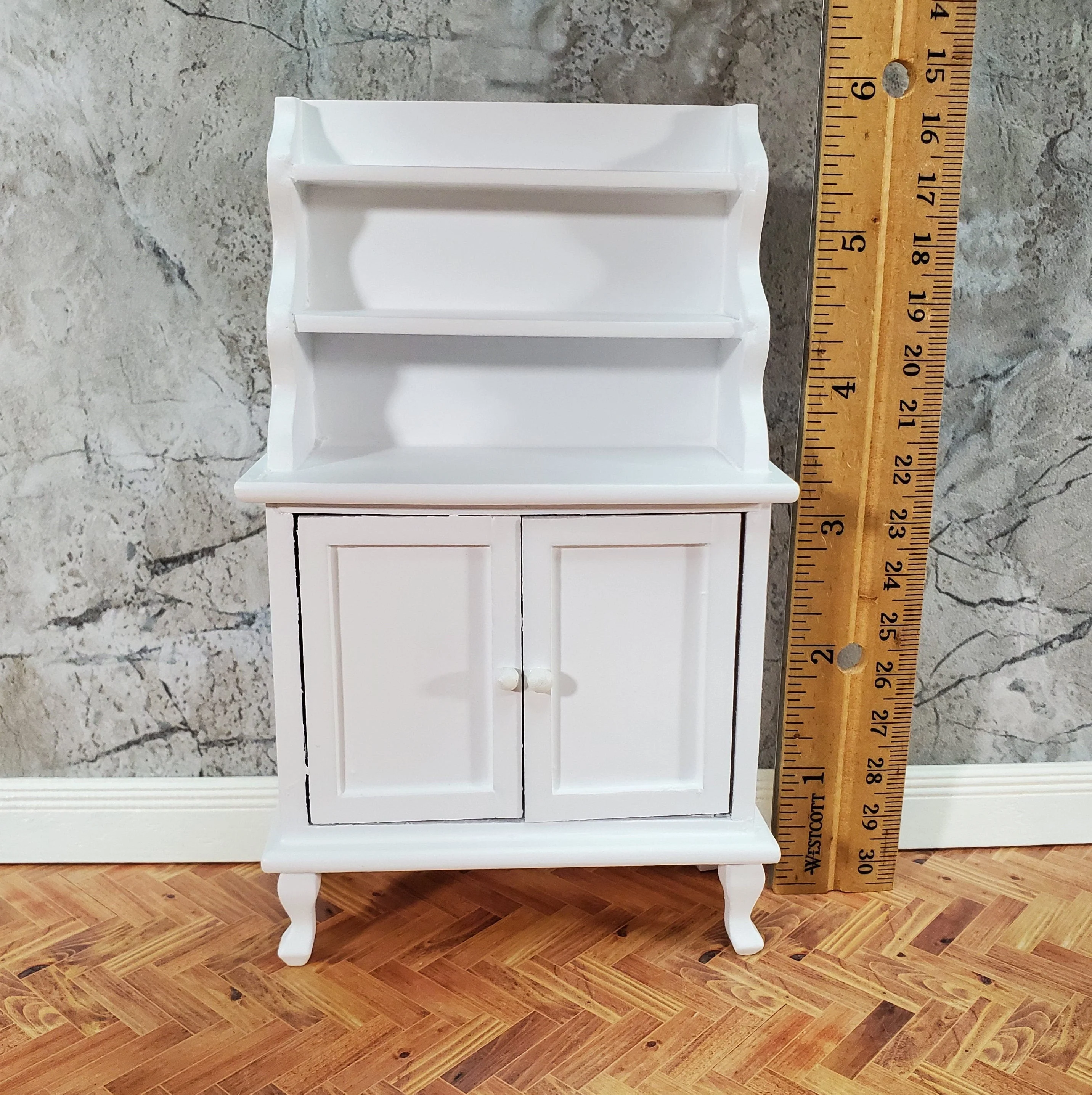 Dollhouse Tall Hutch Cabinet with Shelves Wood with a White Finish 1:12 Scale Miniature Furniture - Image 5