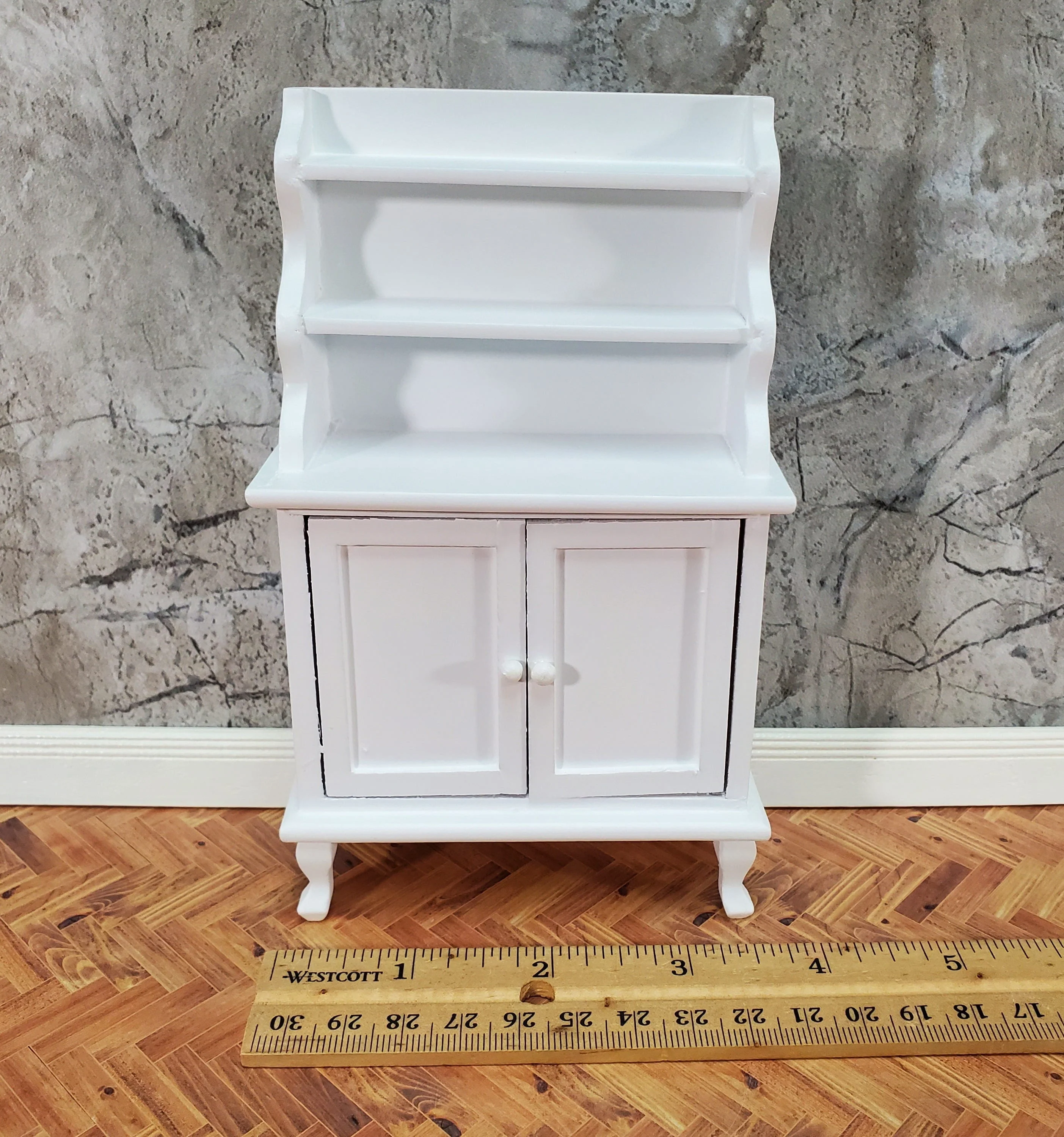 Dollhouse Tall Hutch Cabinet with Shelves Wood with a White Finish 1:12 Scale Miniature Furniture - Image 6