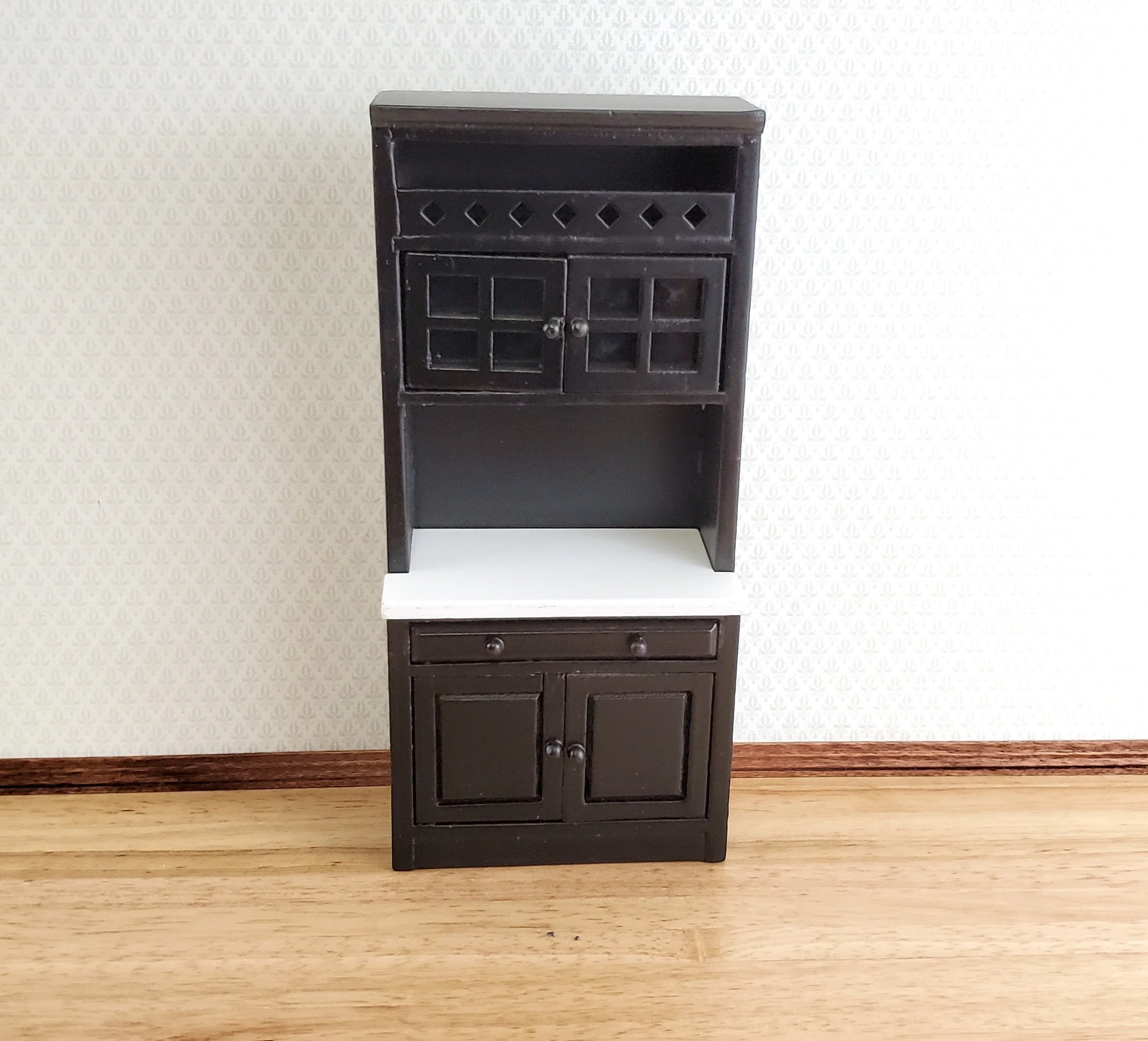 Dollhouse Tall Kitchen Cabinet Cupboard Black White Counter 1:12 Scale Miniature - Image 2