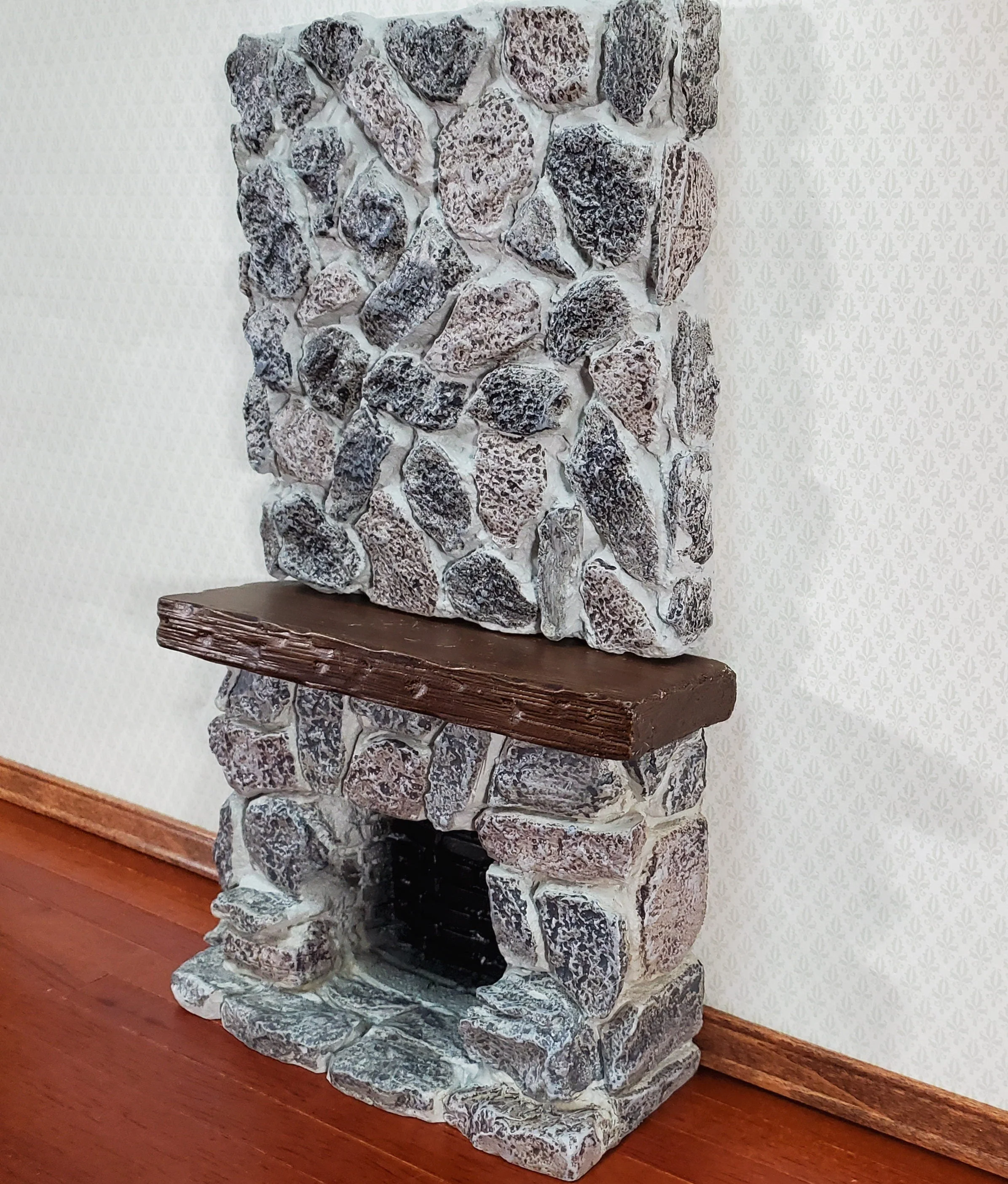 Dollhouse Tall Stone Fireplace Gray Fieldstone Ceiling Height 1:12 Scale Miniature - Image 2