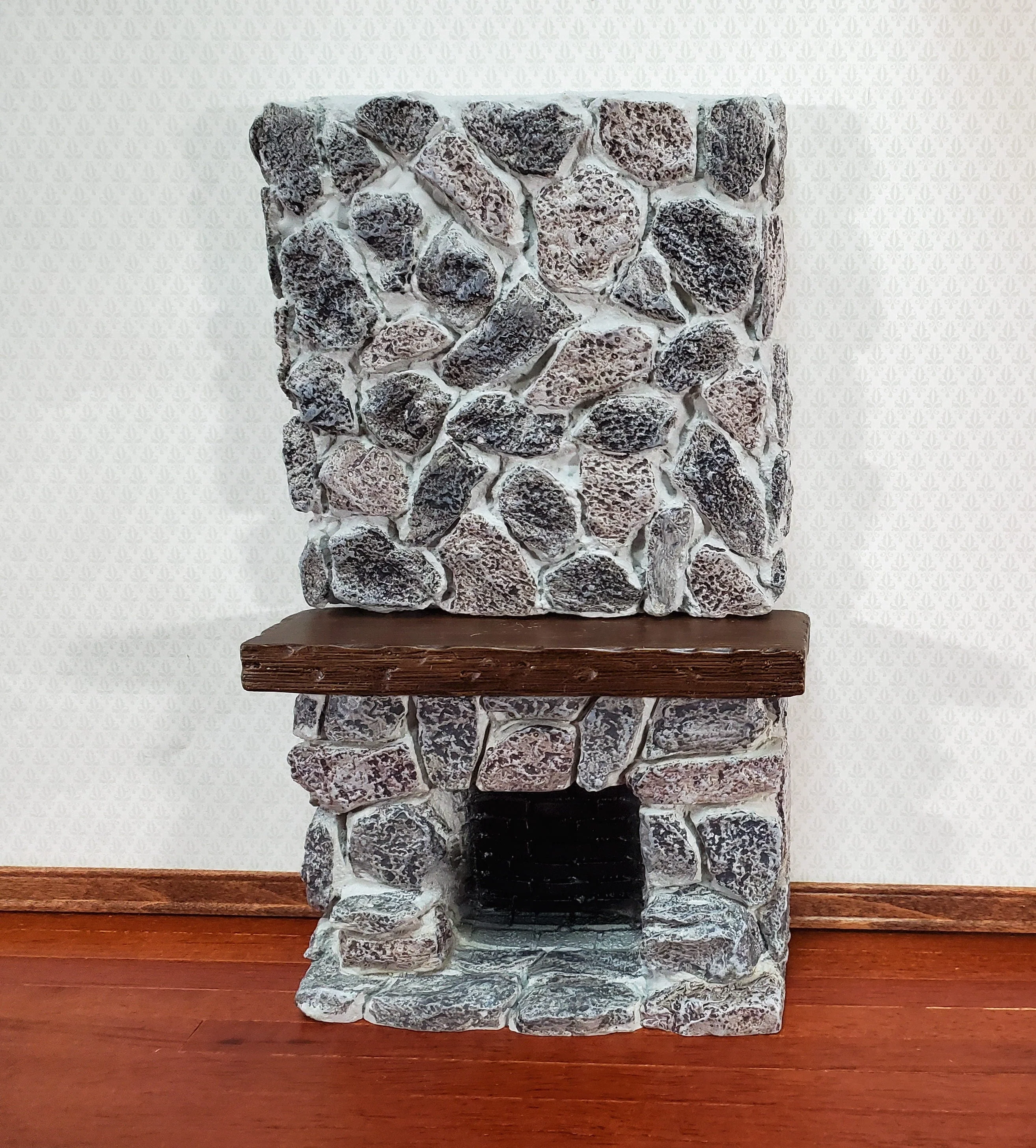 Dollhouse Tall Stone Fireplace Gray Fieldstone Ceiling Height 1:12 Scale Miniature - Image 3