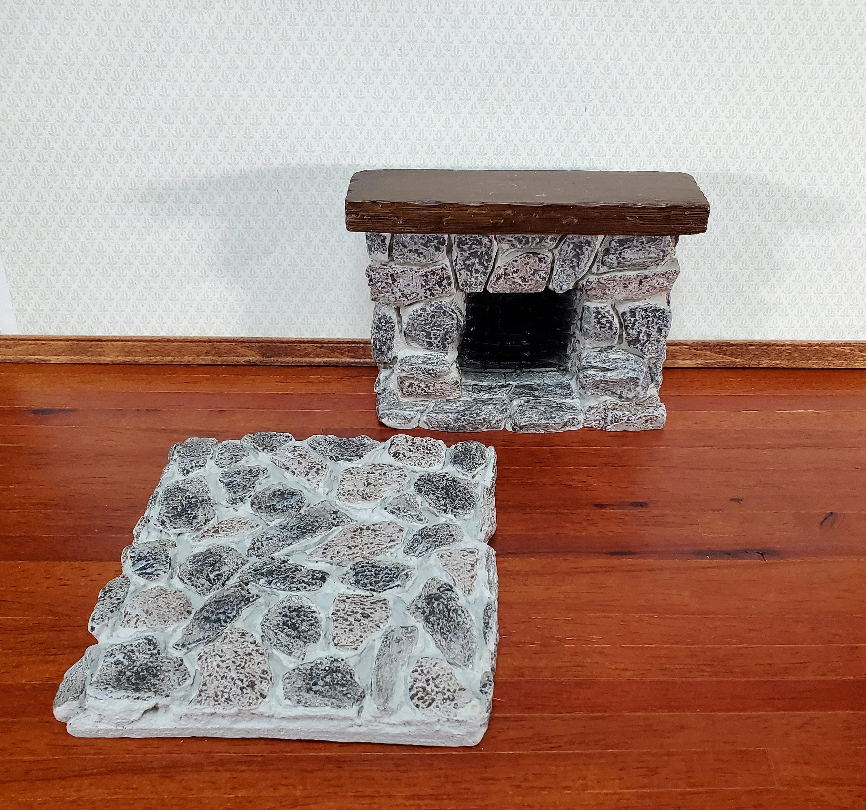 Dollhouse Tall Stone Fireplace Gray Fieldstone Ceiling Height 1:12 Scale Miniature - Image 4