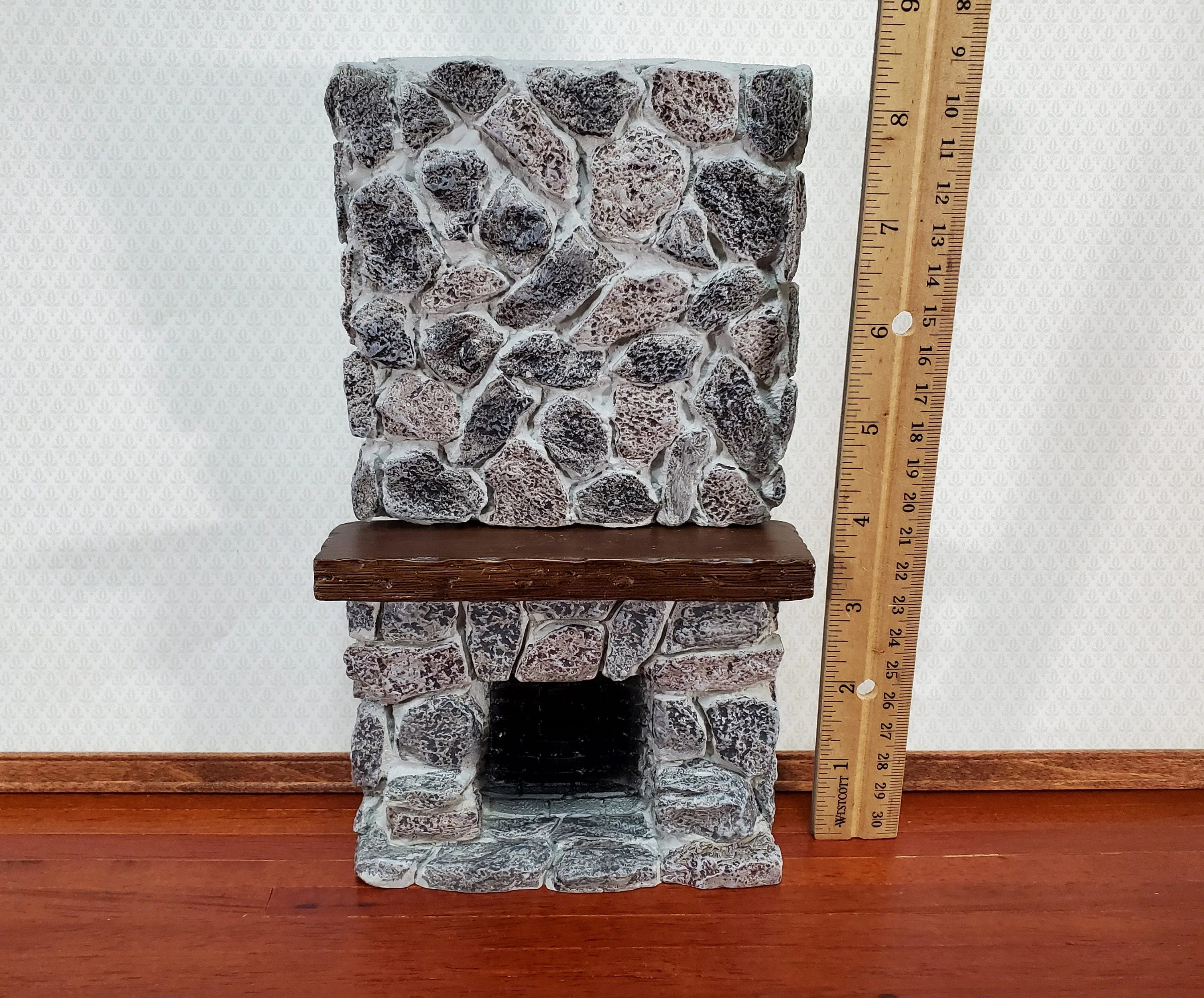 Dollhouse Tall Stone Fireplace Gray Fieldstone Ceiling Height 1:12 Scale Miniature - Image 5