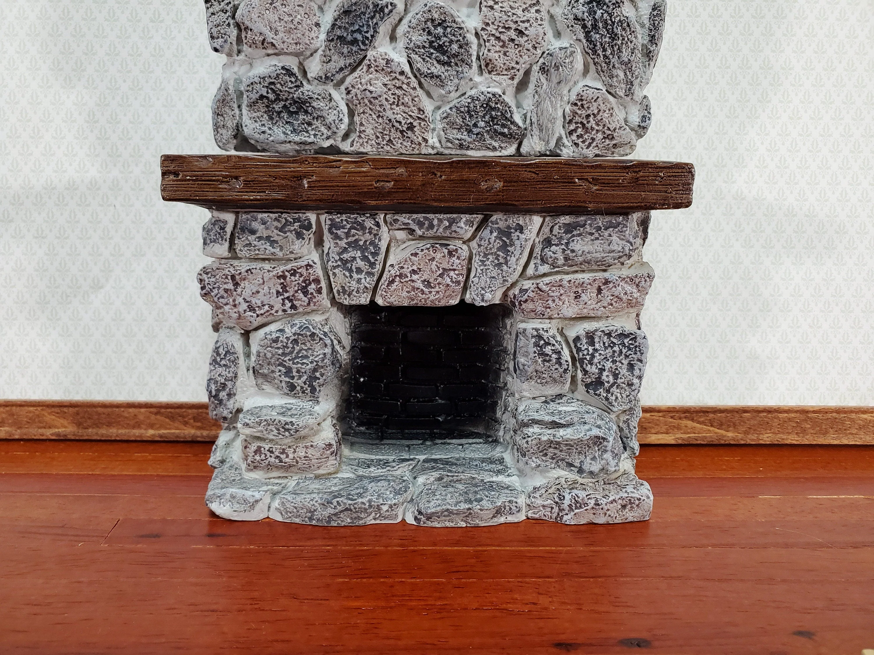Dollhouse Tall Stone Fireplace Gray Fieldstone Ceiling Height 1:12 Scale Miniature - Image 6