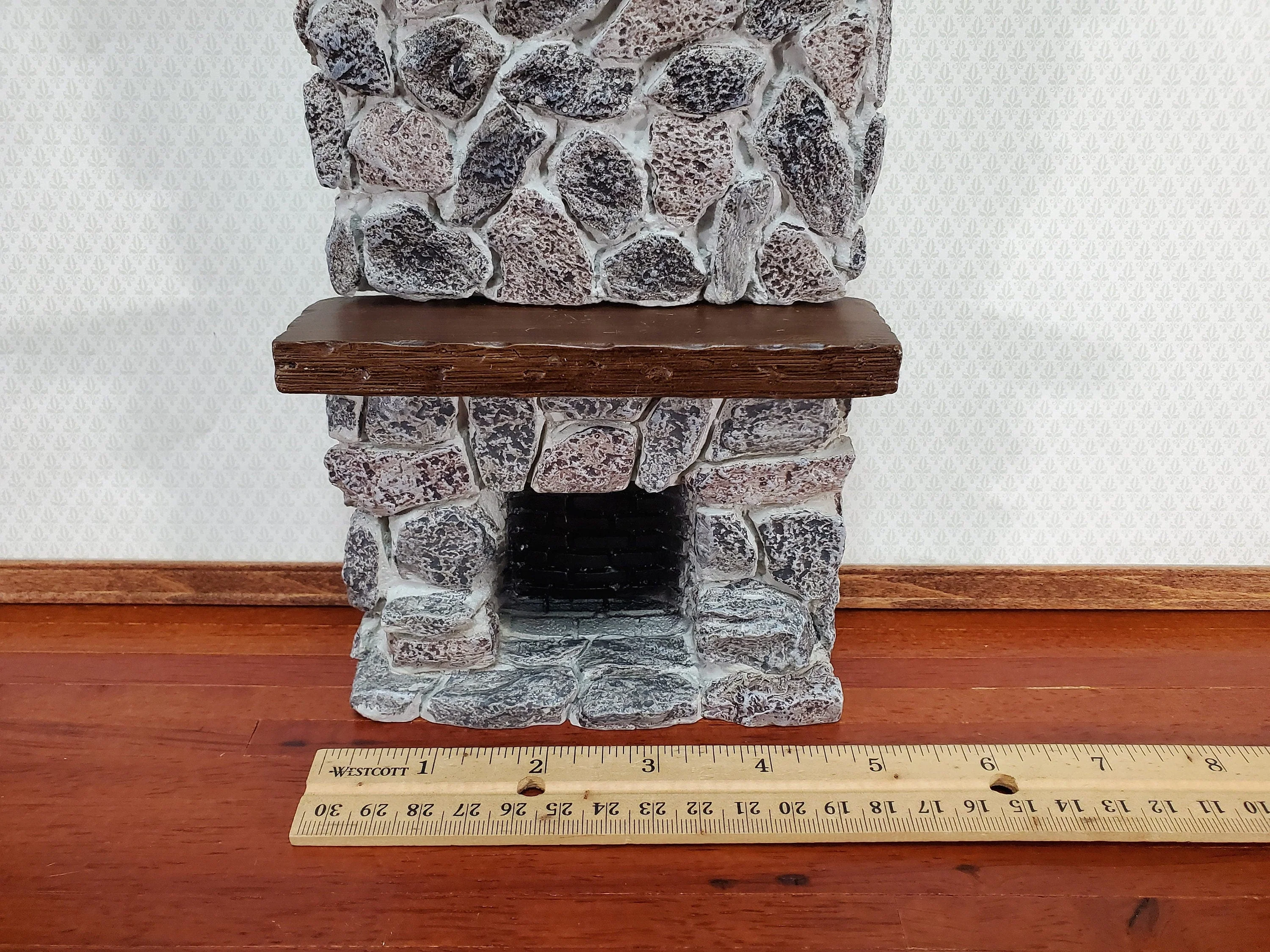 Dollhouse Tall Stone Fireplace Gray Fieldstone Ceiling Height 1:12 Scale Miniature - Image 7