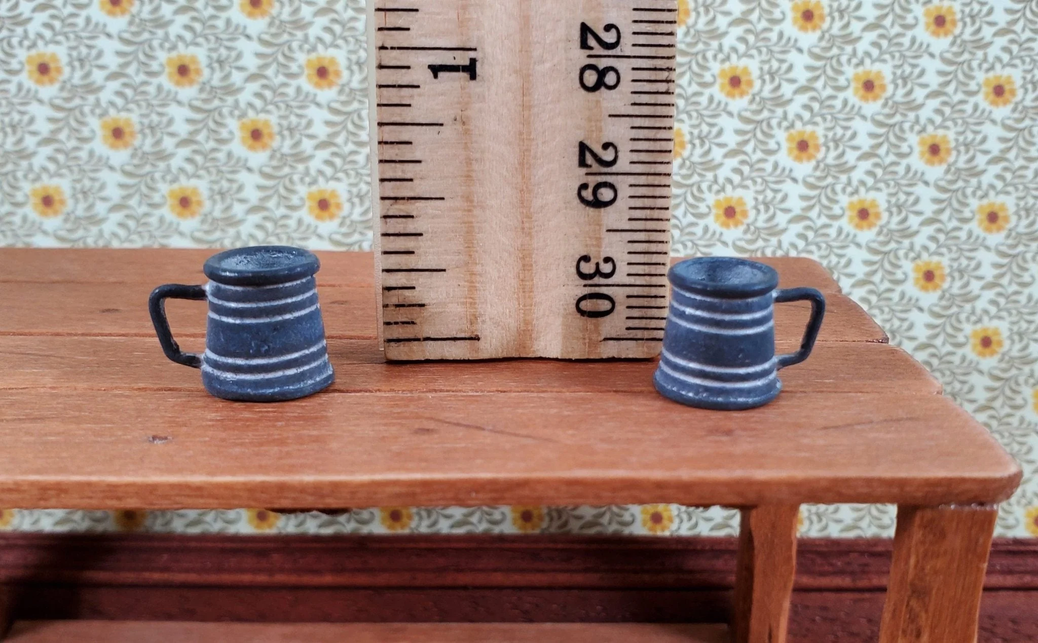 Dollhouse Tankard Half Pint Metal Mugs x2 1:12 Scale Miniature Vintage Style - Image 4