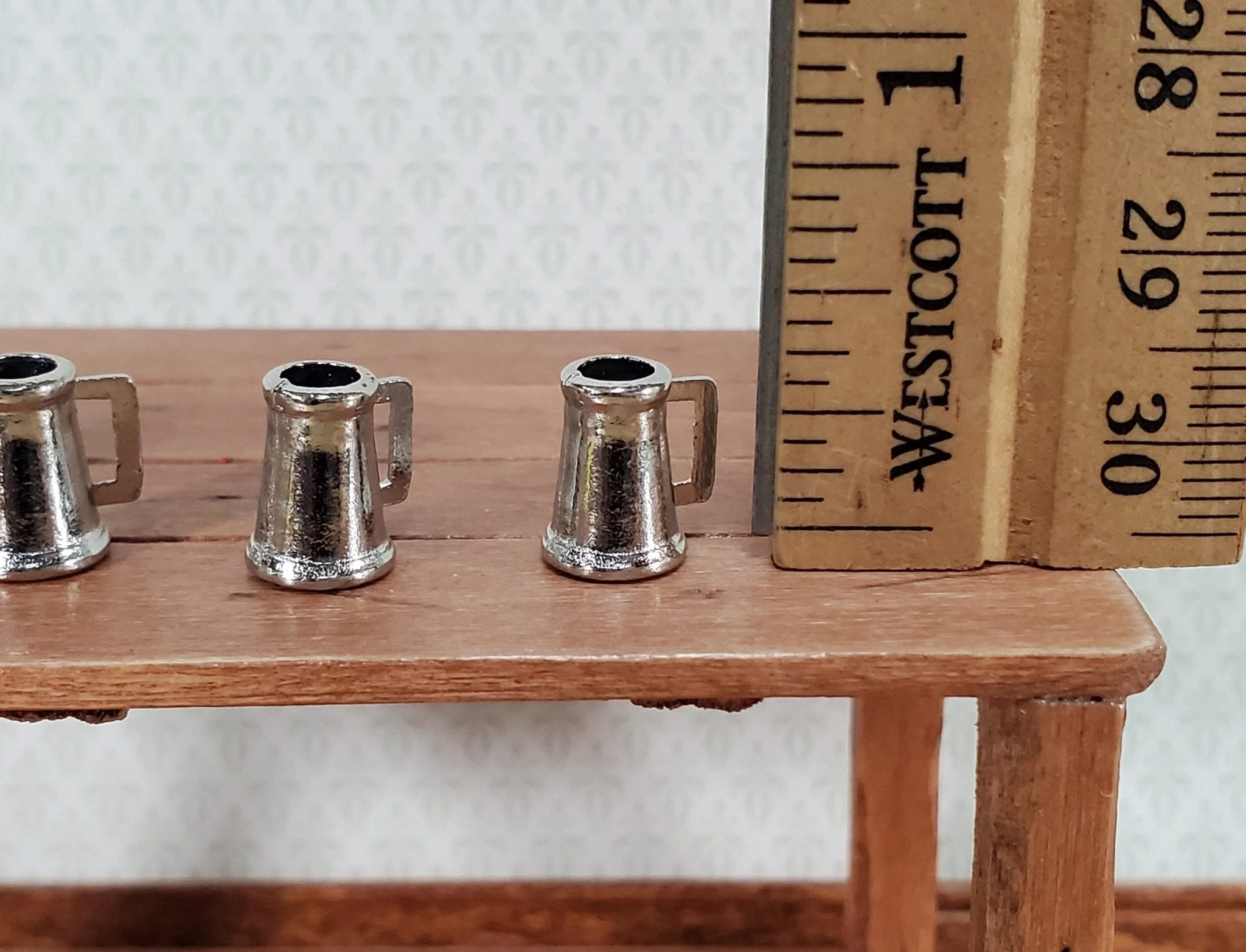 Dollhouse Tankard Mug Small Metal Set of 4 Miniature Kitchen Dishes Tudor - Image 3