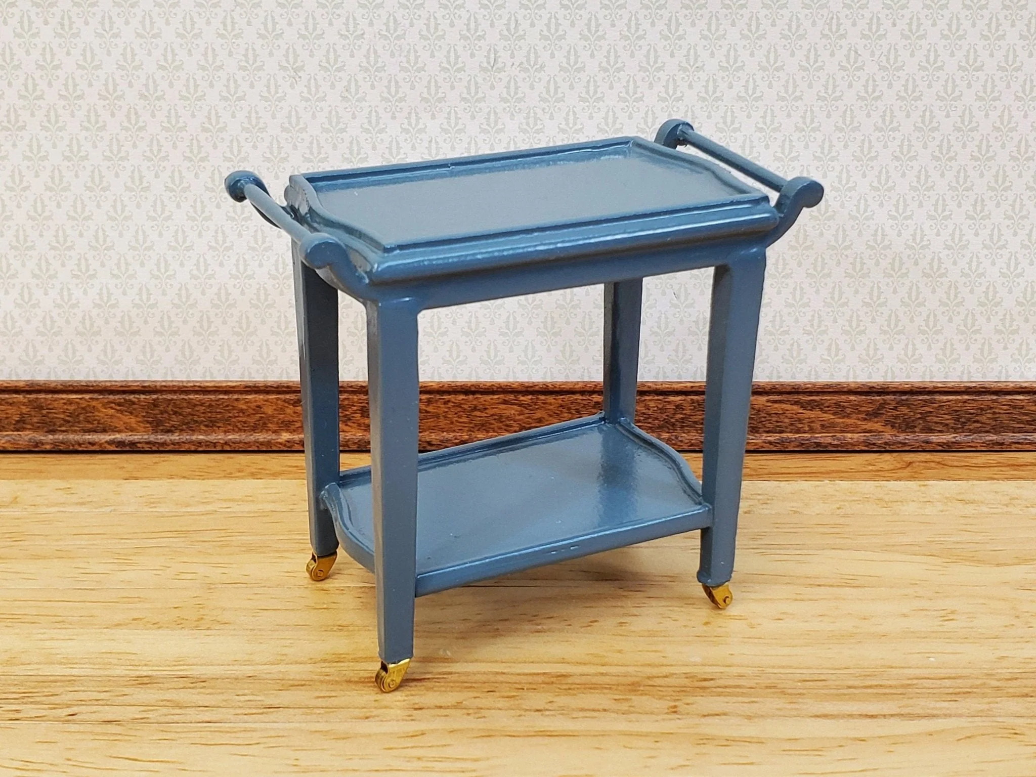 Dollhouse Tea Cart Two Tiered Serving Trolley for Tea or Food BLUE 1:12 Scale Miniature Furniture