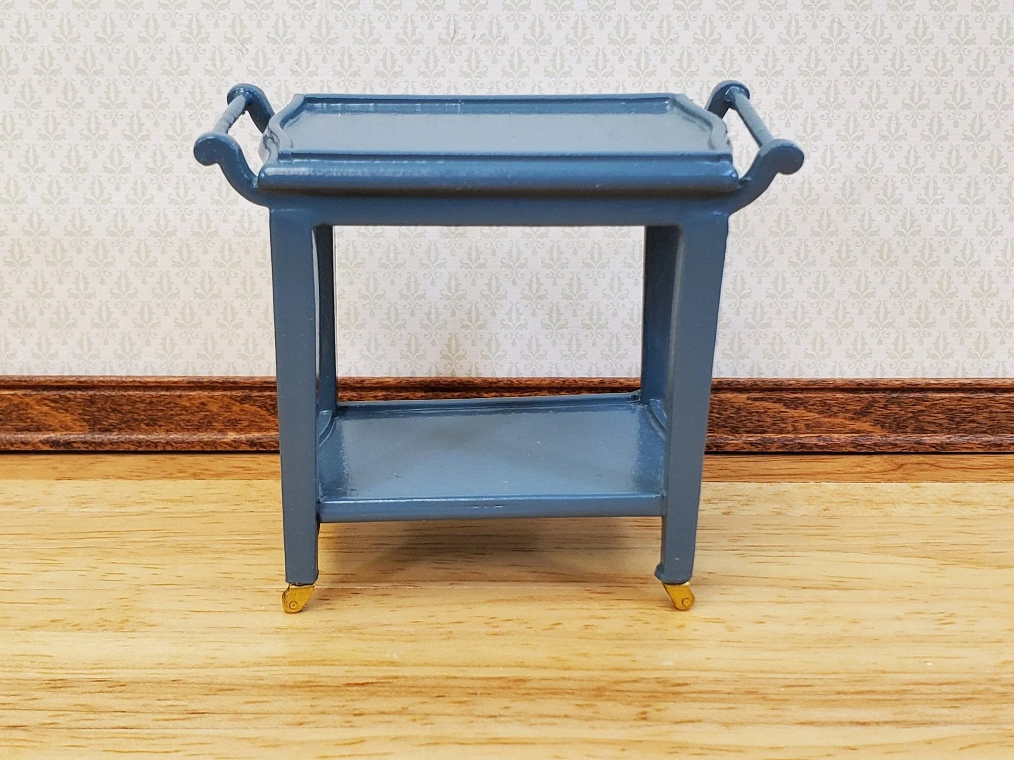 Dollhouse Tea Cart Two Tiered Serving Trolley for Tea or Food BLUE 1:12 Scale Miniature Furniture - Image 2