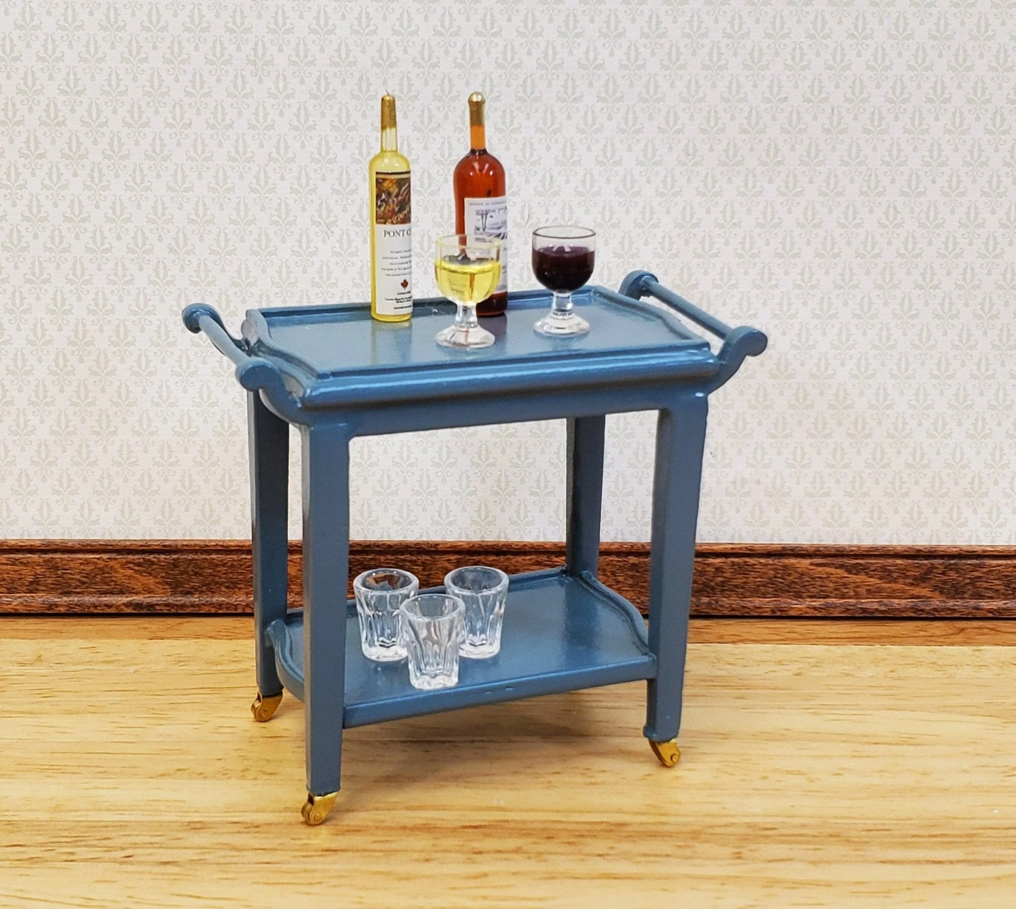 Dollhouse Tea Cart Two Tiered Serving Trolley for Tea or Food BLUE 1:12 Scale Miniature Furniture - Image 3