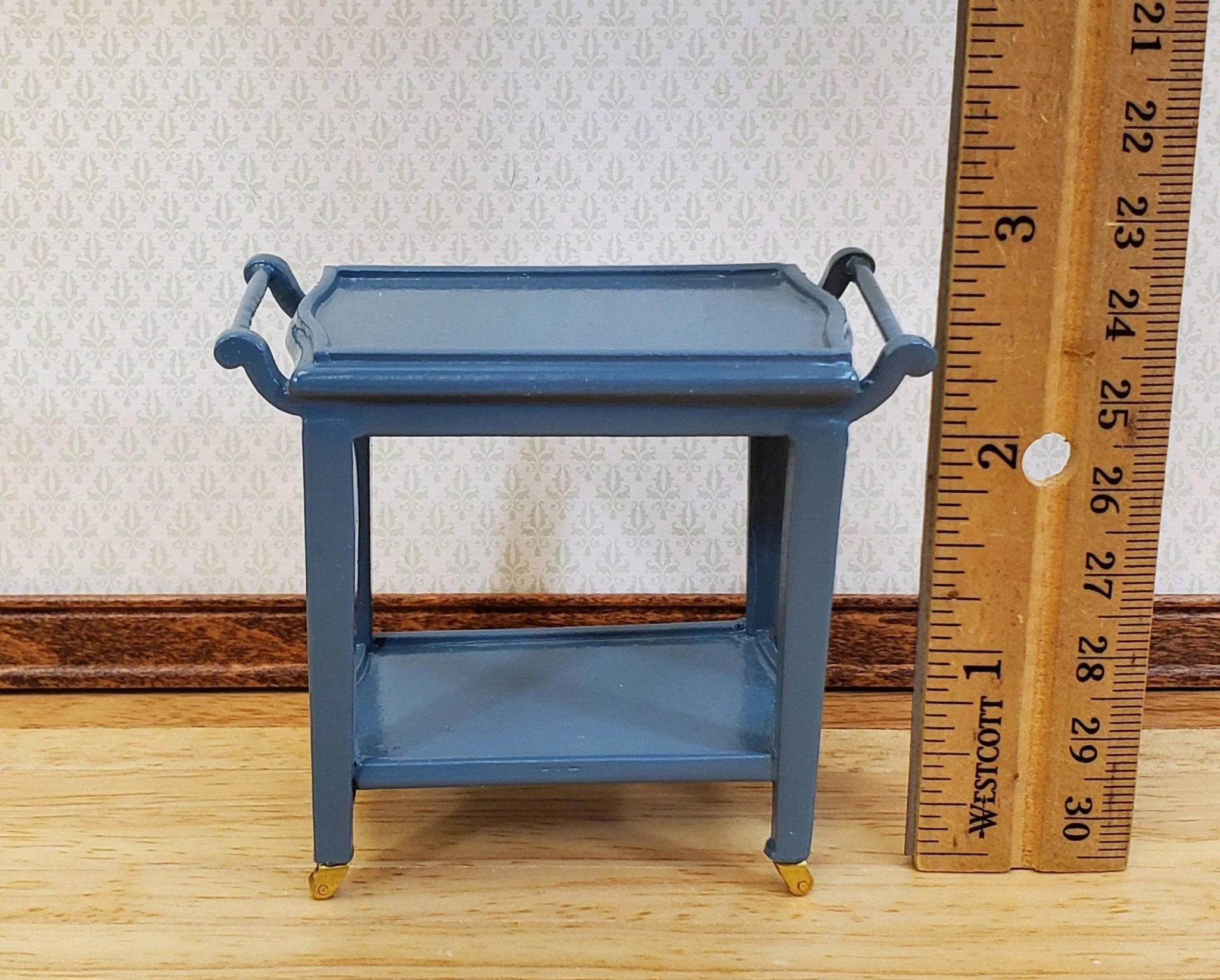Dollhouse Tea Cart Two Tiered Serving Trolley for Tea or Food BLUE 1:12 Scale Miniature Furniture - Image 4