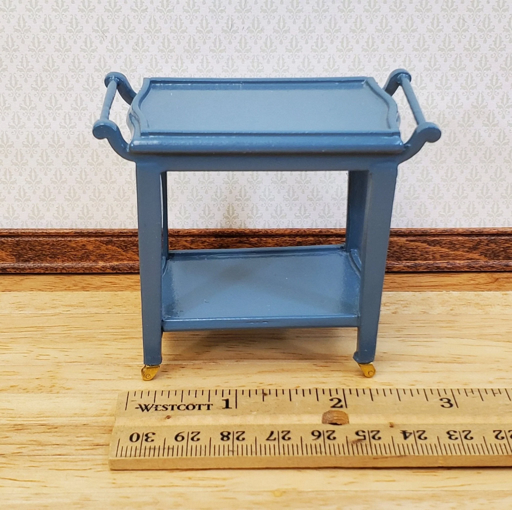 Dollhouse Tea Cart Two Tiered Serving Trolley for Tea or Food BLUE 1:12 Scale Miniature Furniture - Image 5