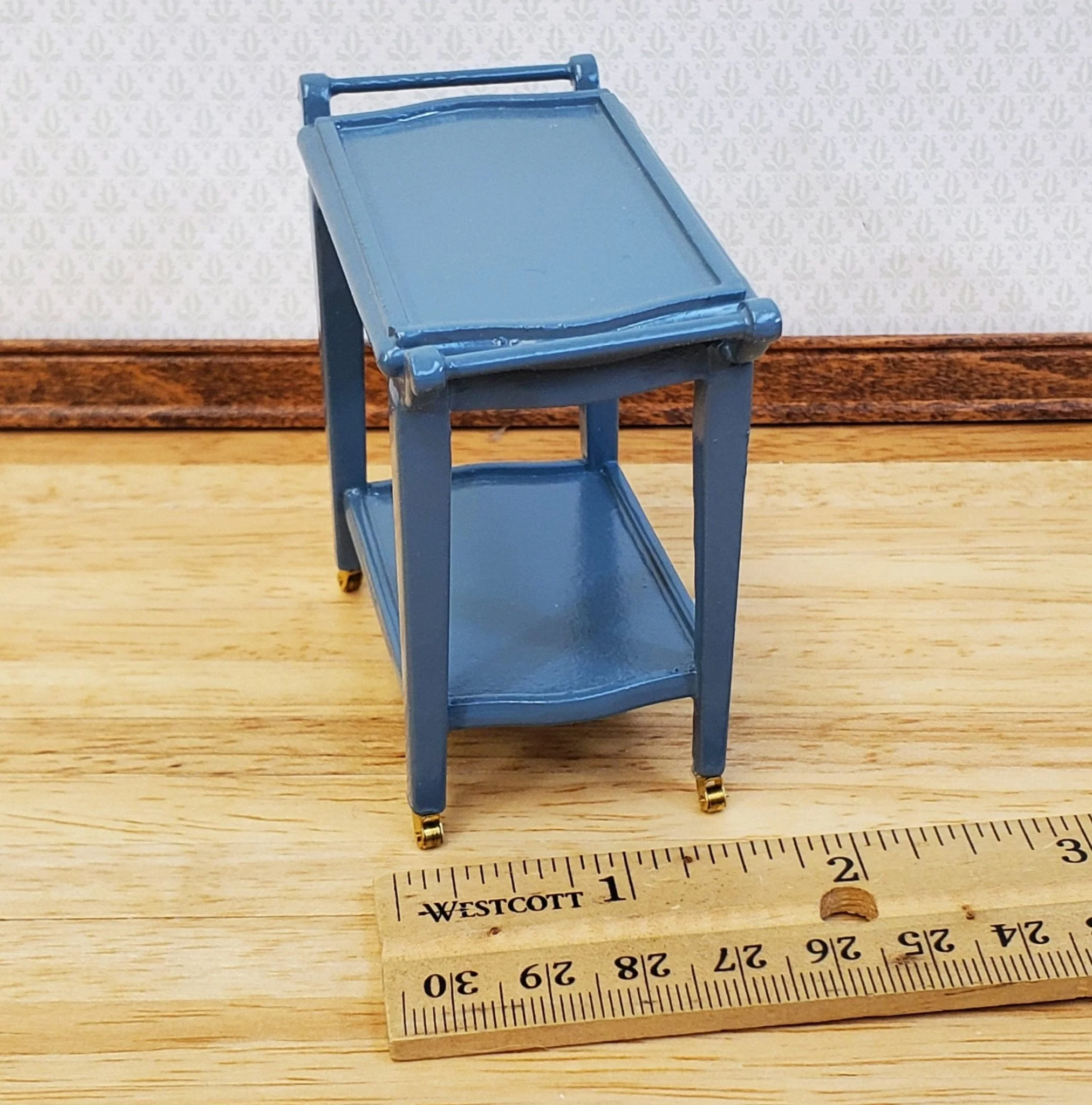 Dollhouse Tea Cart Two Tiered Serving Trolley for Tea or Food BLUE 1:12 Scale Miniature Furniture - Image 6