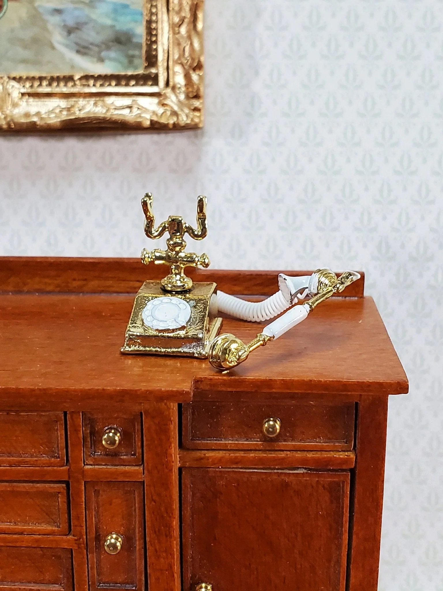 Dollhouse Telephone Vintage Style 1890s - 1920s Gold 1:12 Scale Miniature Phone - Image 2
