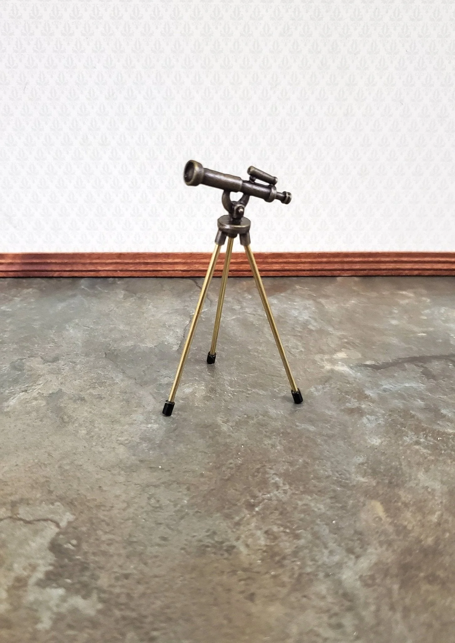 Dollhouse Telescope Tall on 3 Legs Bronze Metal 1:12 Scale Miniature