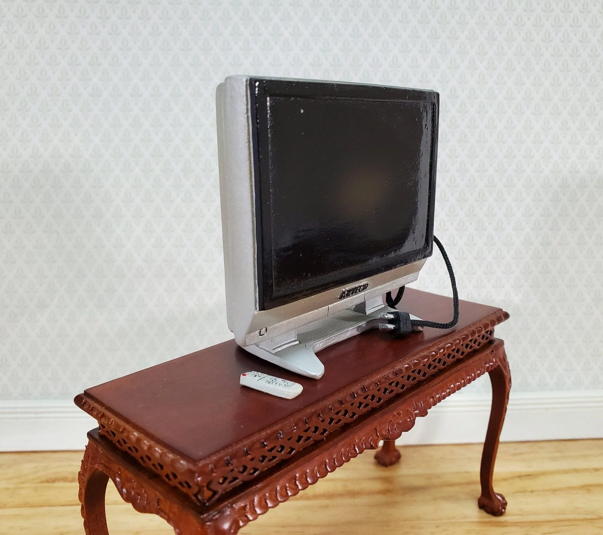Dollhouse Television TV Set Modern Flat Screen with Remote 1:12 Scale Miniature Accessory - Image 2