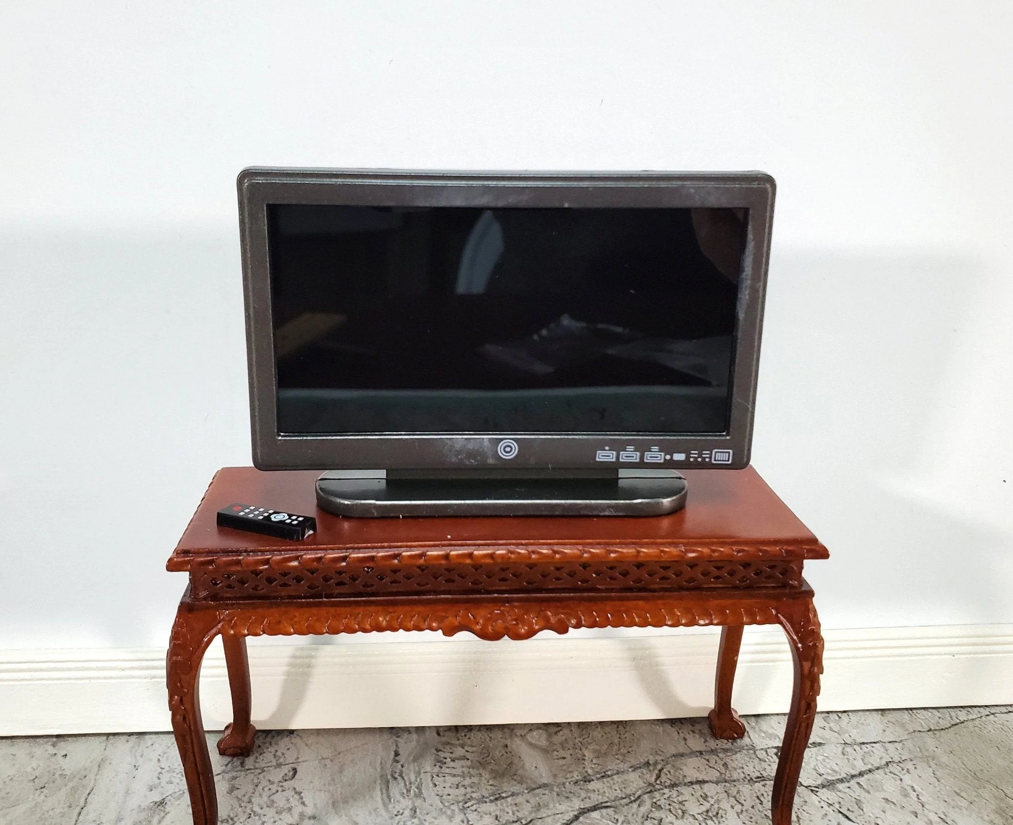 Dollhouse Television TV Set Modern Flat Screen with Remote 2" x 3 3/8" Miniature Accessory - Image 2