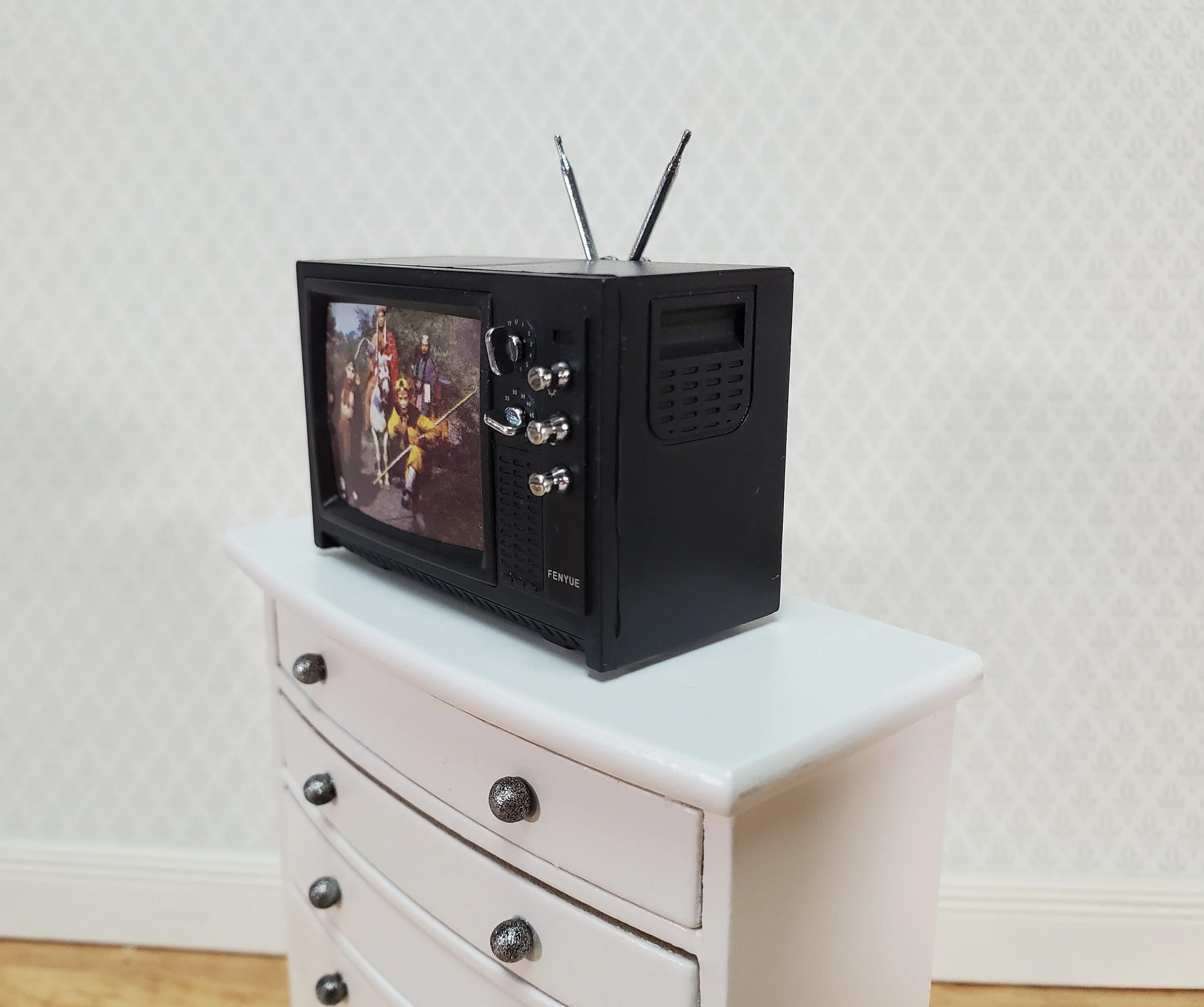 Dollhouse Television TV Set Retro 1970s Style Black Miniature Accessory - Image 3