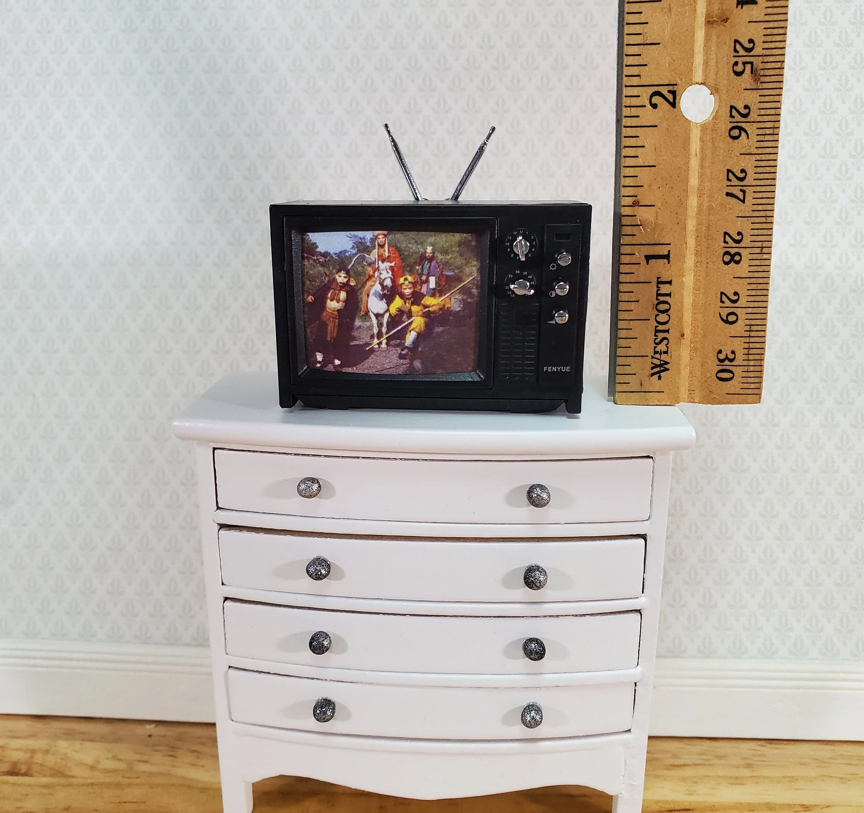 Dollhouse Television TV Set Retro 1970s Style Black Miniature Accessory - Image 6