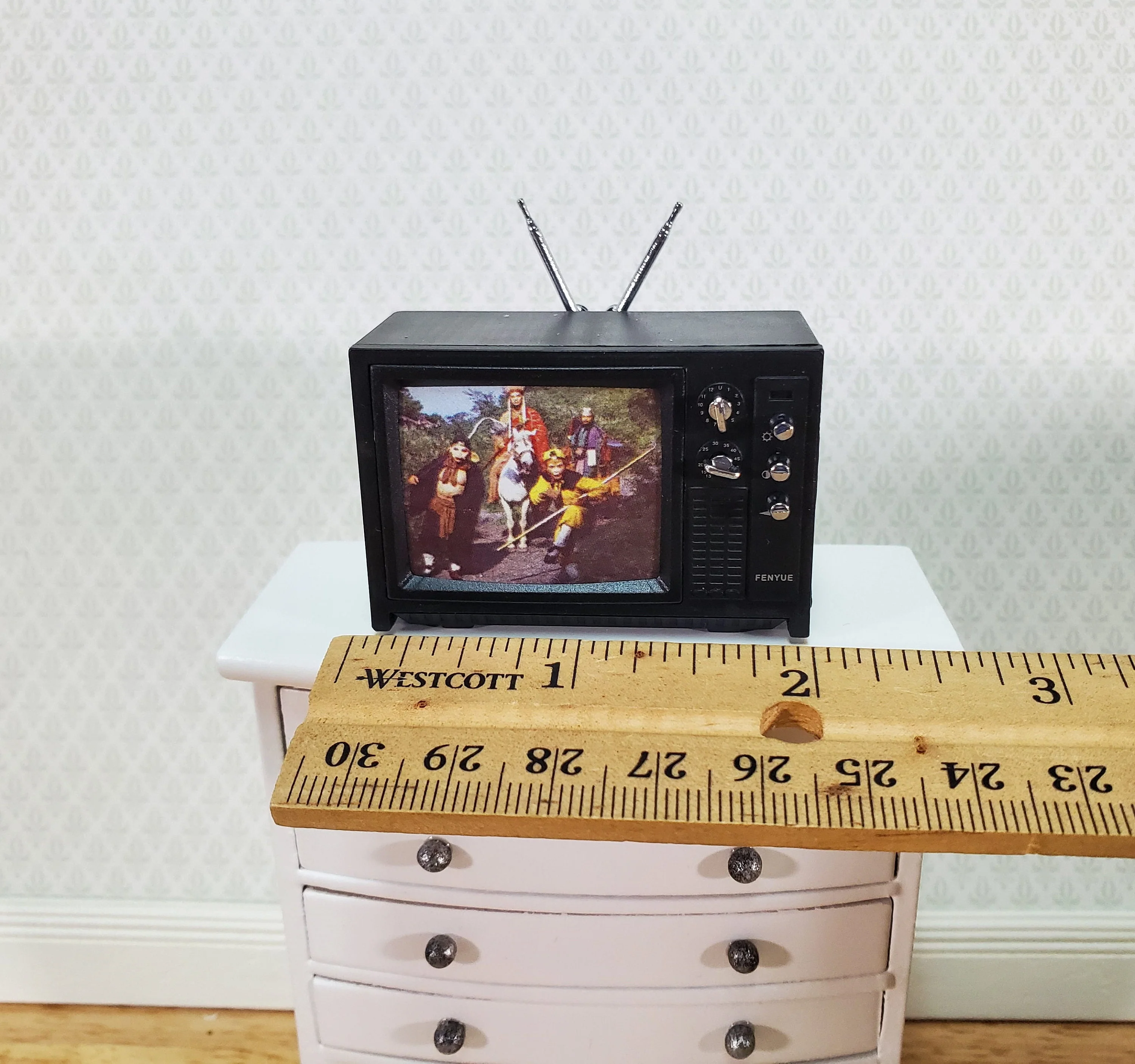 Dollhouse Television TV Set Retro 1970s Style Black Miniature Accessory - Image 7