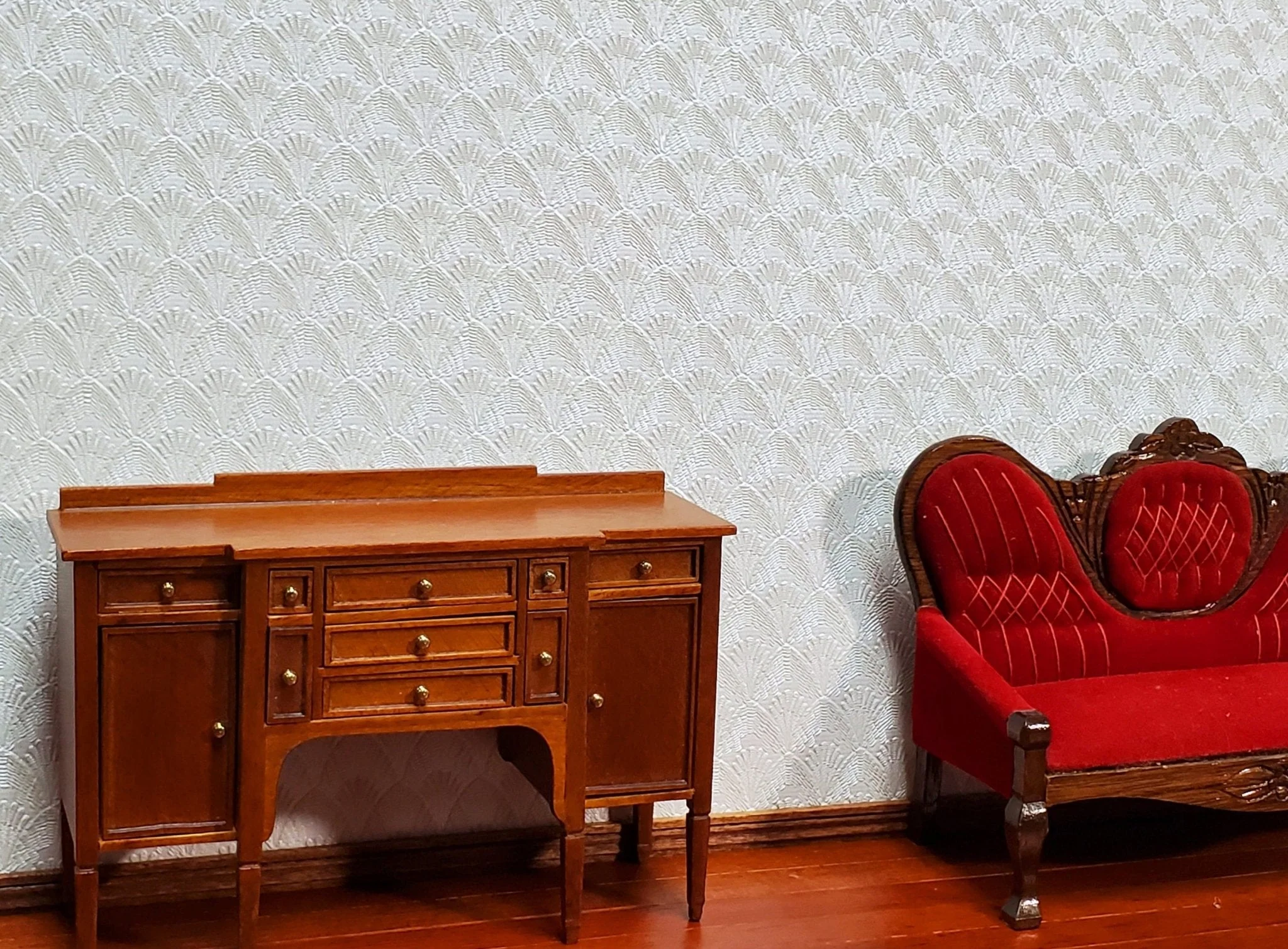 Dollhouse Textured Wallpaper Embossed 3 Pieces White/Beige Art Deco 17 "x 12" 1:12 Scale - Image 3