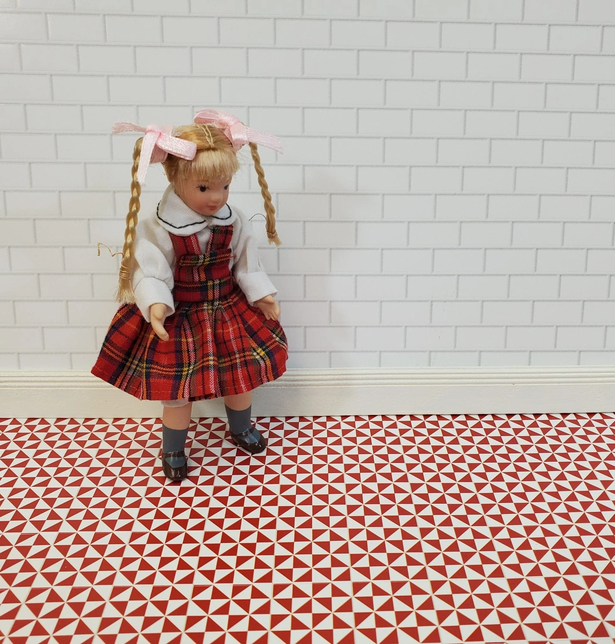 Dollhouse Tile Floor Sheet Red & White Geometric 1:12 Scale Miniature by World Model - Image 5