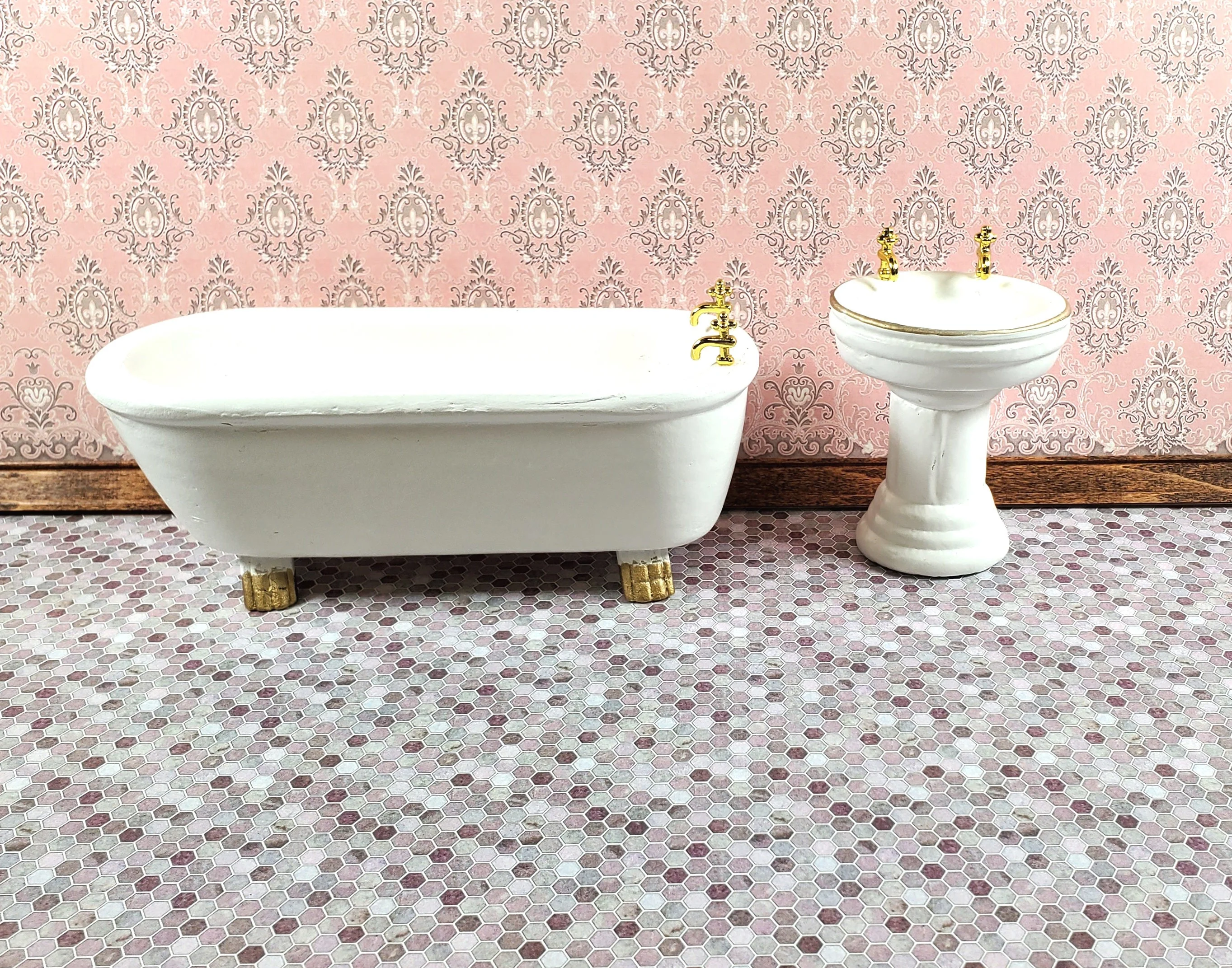 Dollhouse Tile Wallpaper Hexagons Purples Bathroom Kitchen 1:12 Scale Itsy Bitsy - Image 6