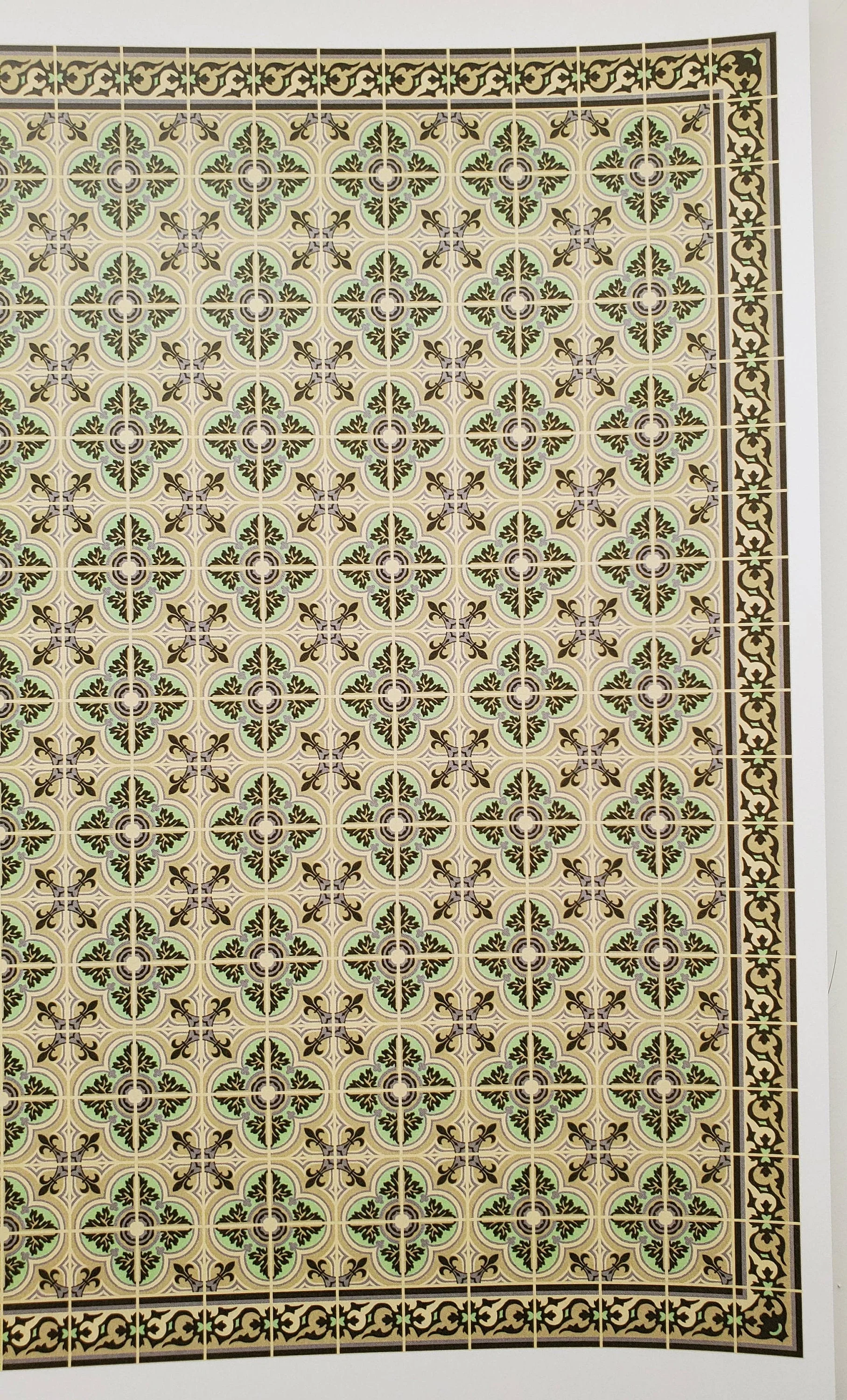 Dollhouse Tile Wallpaper Victorian Beige, Green 1:12 Scale Itsy Bitsy Miniature - Image 3