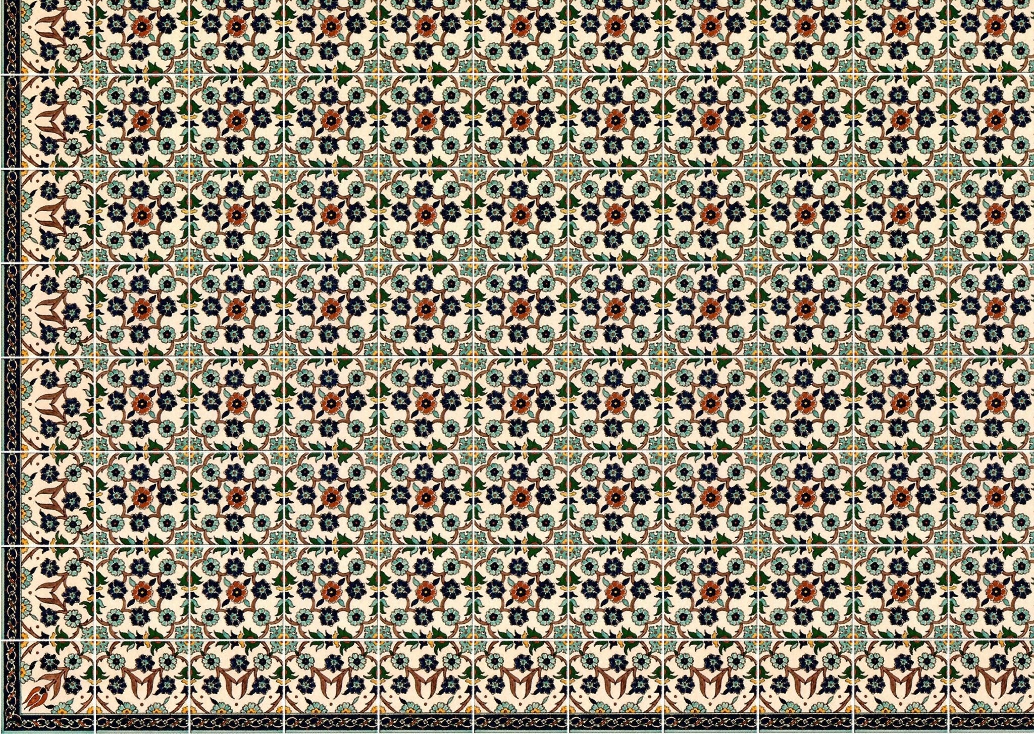 Dollhouse Tile Wallpaper Victorian Blue Green Flowers 1:12 Scale Itsy Bitsy