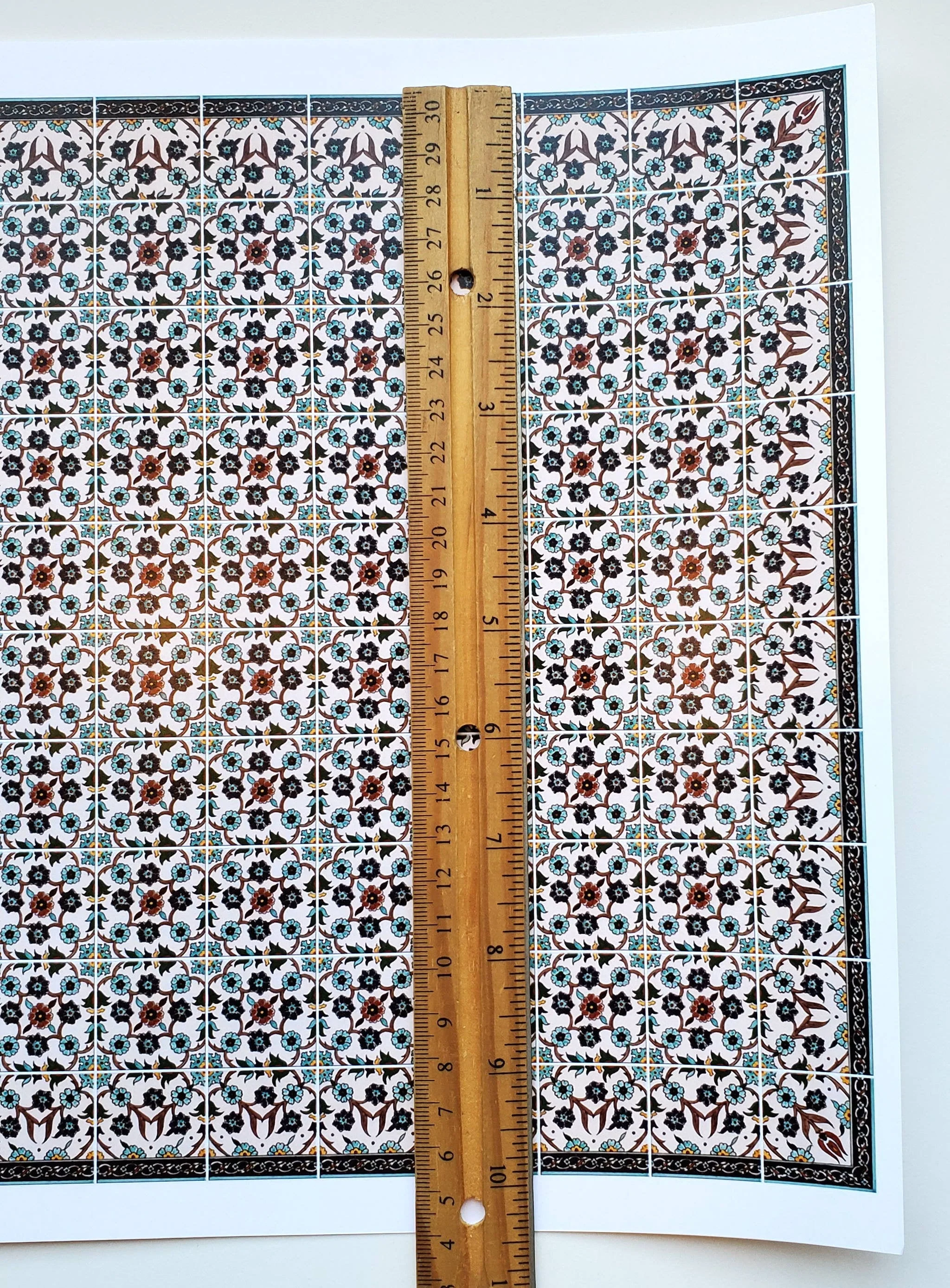 Dollhouse Tile Wallpaper Victorian Blue Green Flowers 1:12 Scale Itsy Bitsy - Image 4