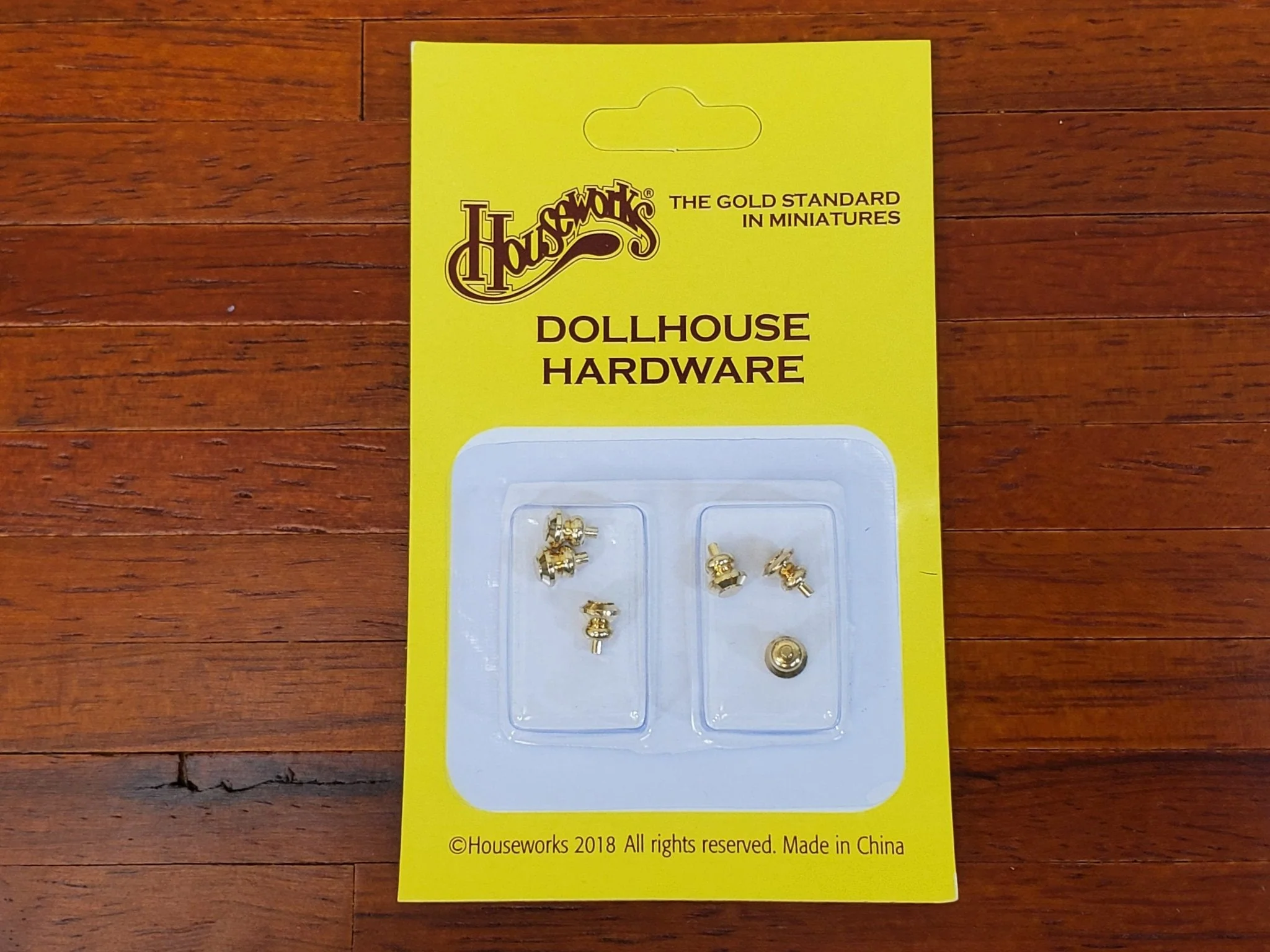 Dollhouse Tiny Gold Brass Knobs for Door or Drawer Pulls Set of 6 Houseworks #1116 - Image 3