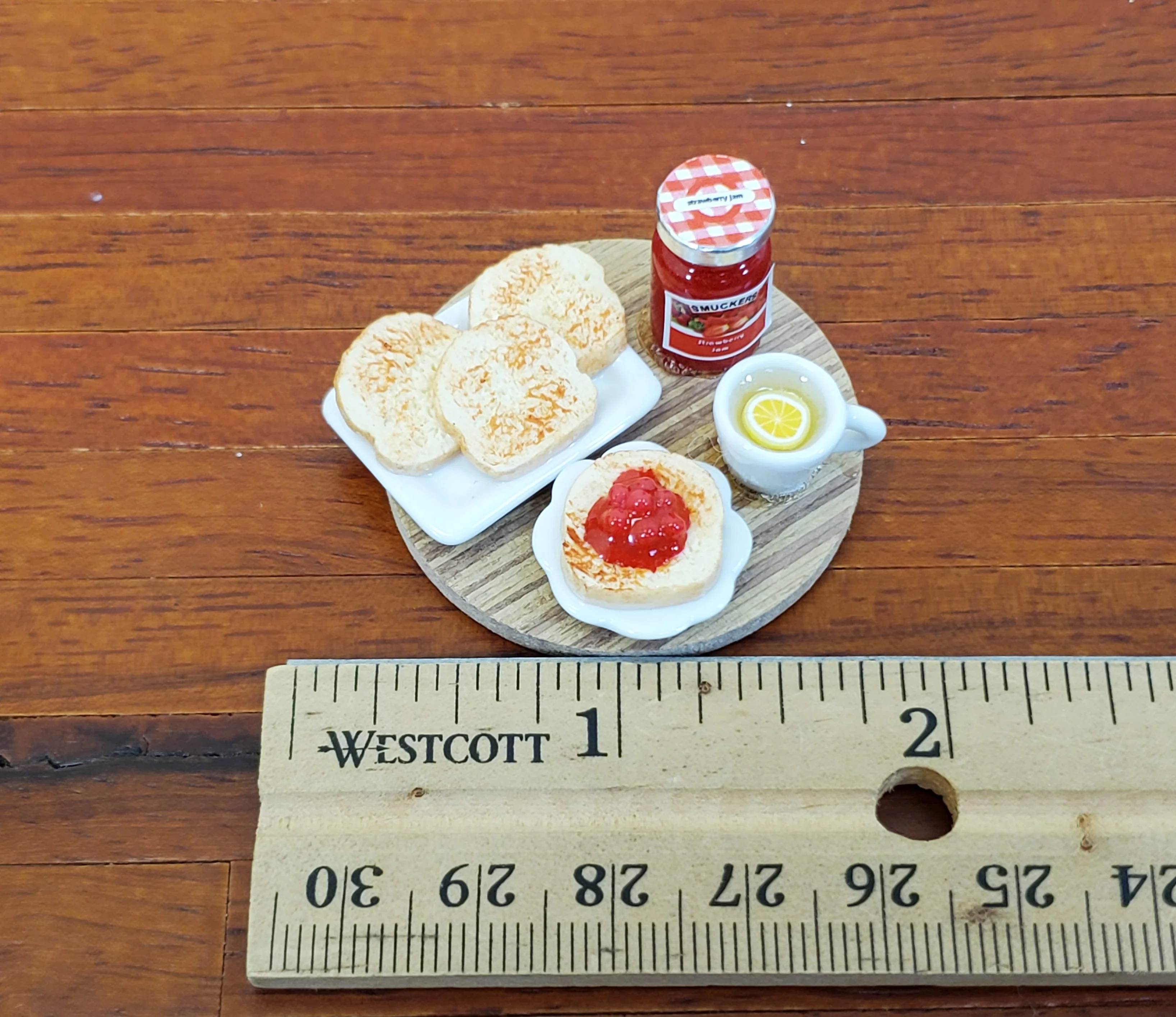 Dollhouse Toast Set with Jelly Plates &Tea on Cutting Board 1:12 Scale Miniature Food Kitchen - Image 6