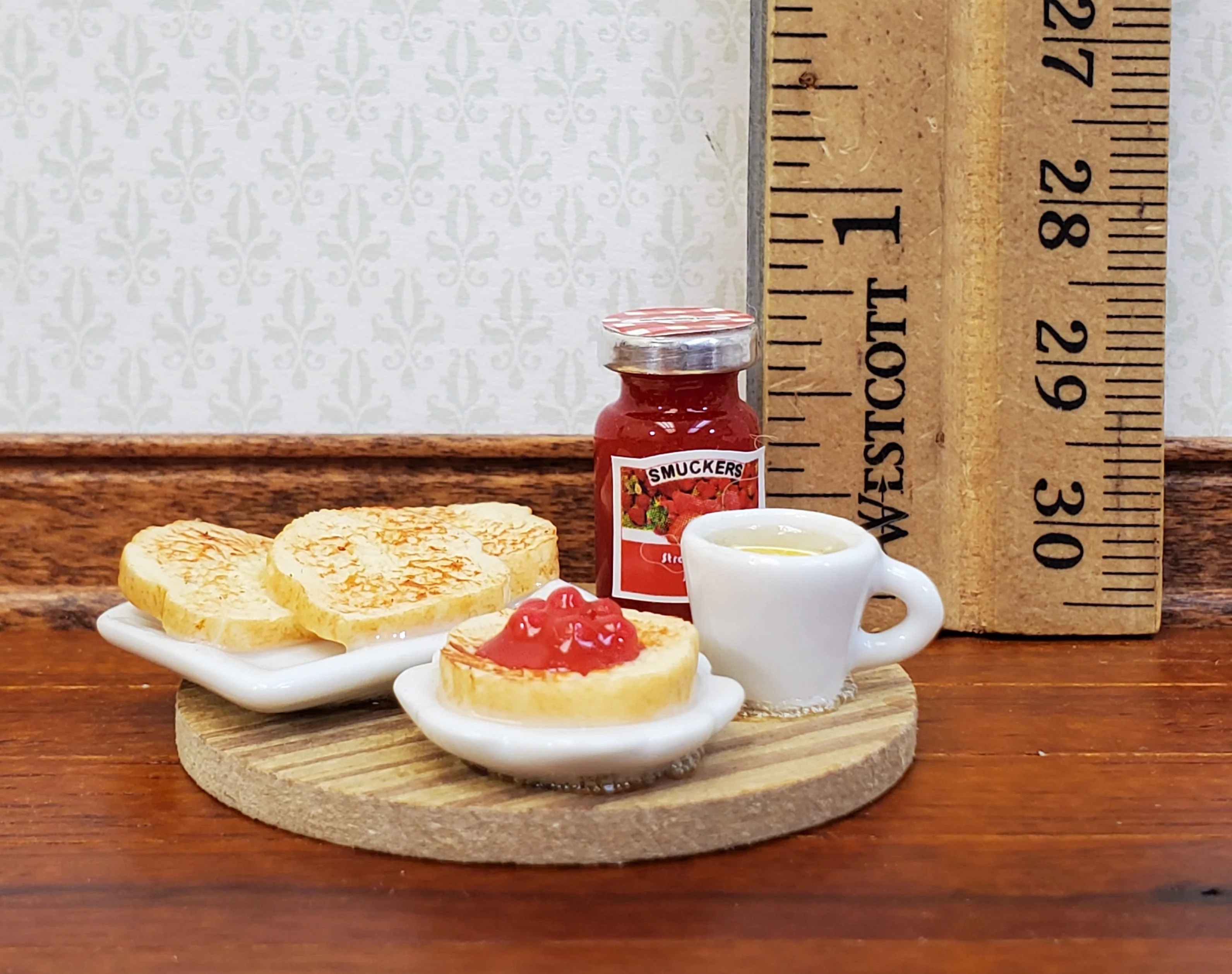 Dollhouse Toast Set with Jelly Plates &Tea on Cutting Board 1:12 Scale Miniature Food Kitchen - Image 7