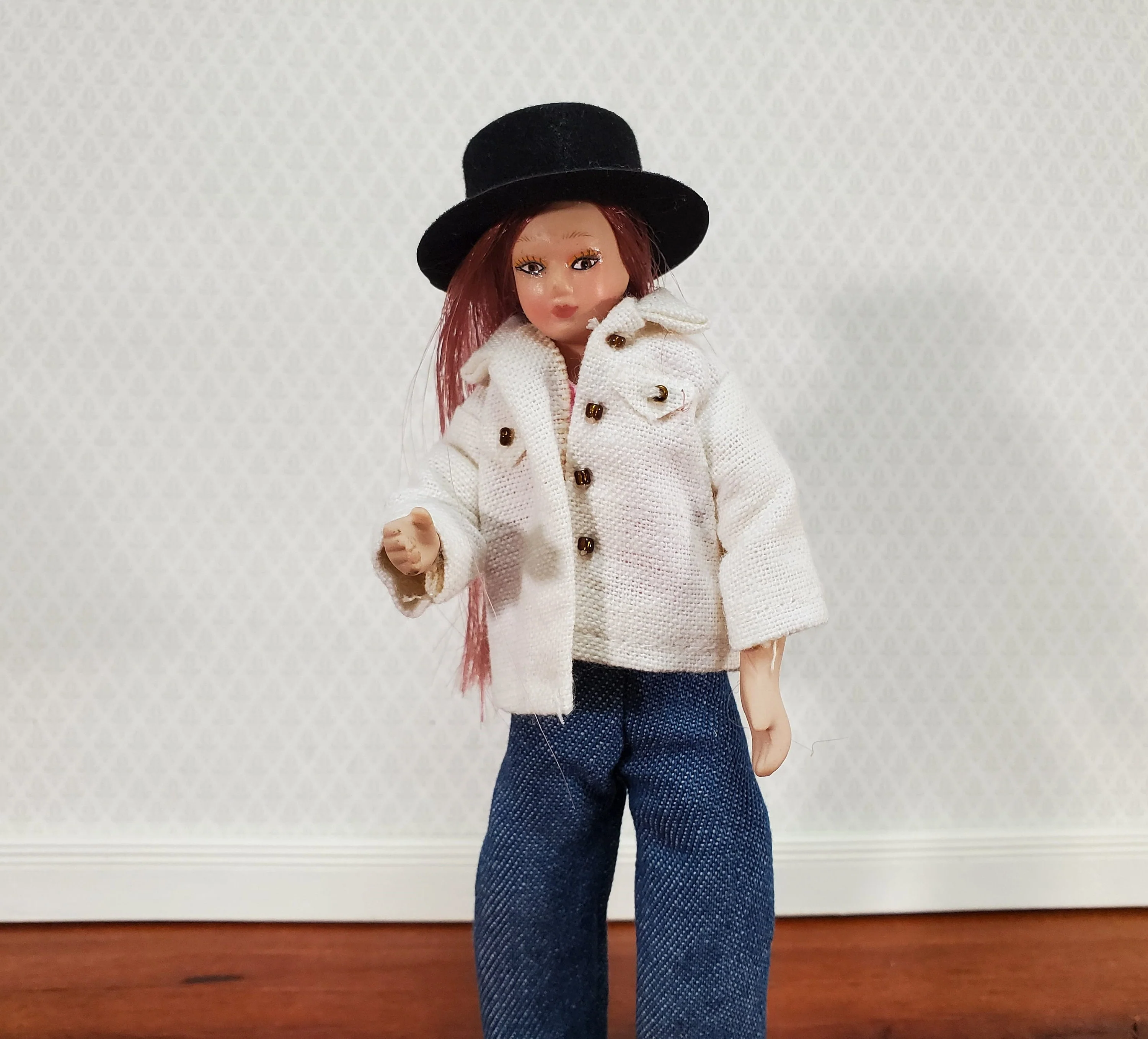 Dollhouse Top Hats Set of 2 Black Wearable Flocked 1:12 Scale Miniature Steampunk - Image 2