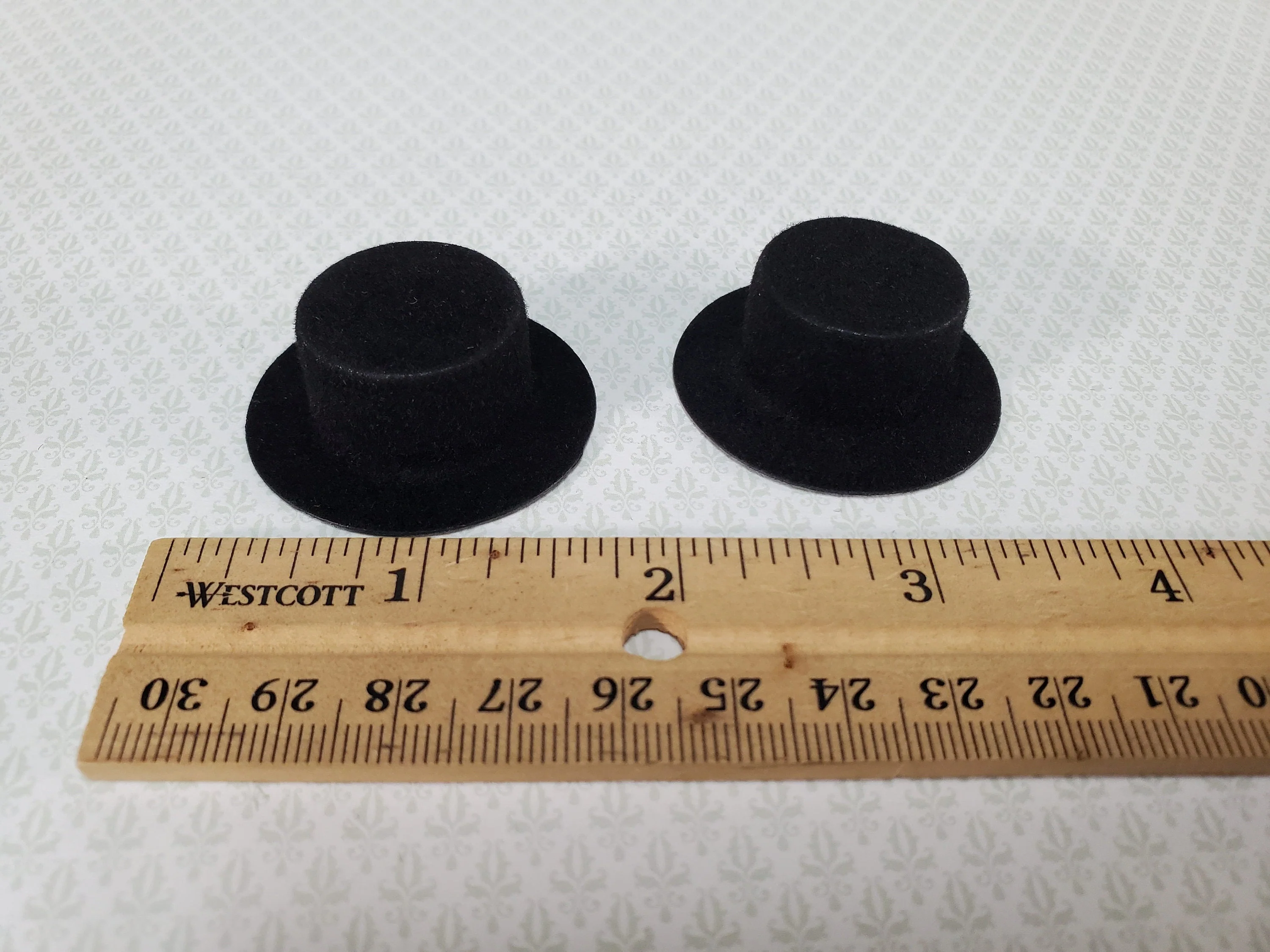 Dollhouse Top Hats Set of 2 Black Wearable Flocked 1:12 Scale Miniature Steampunk - Image 3