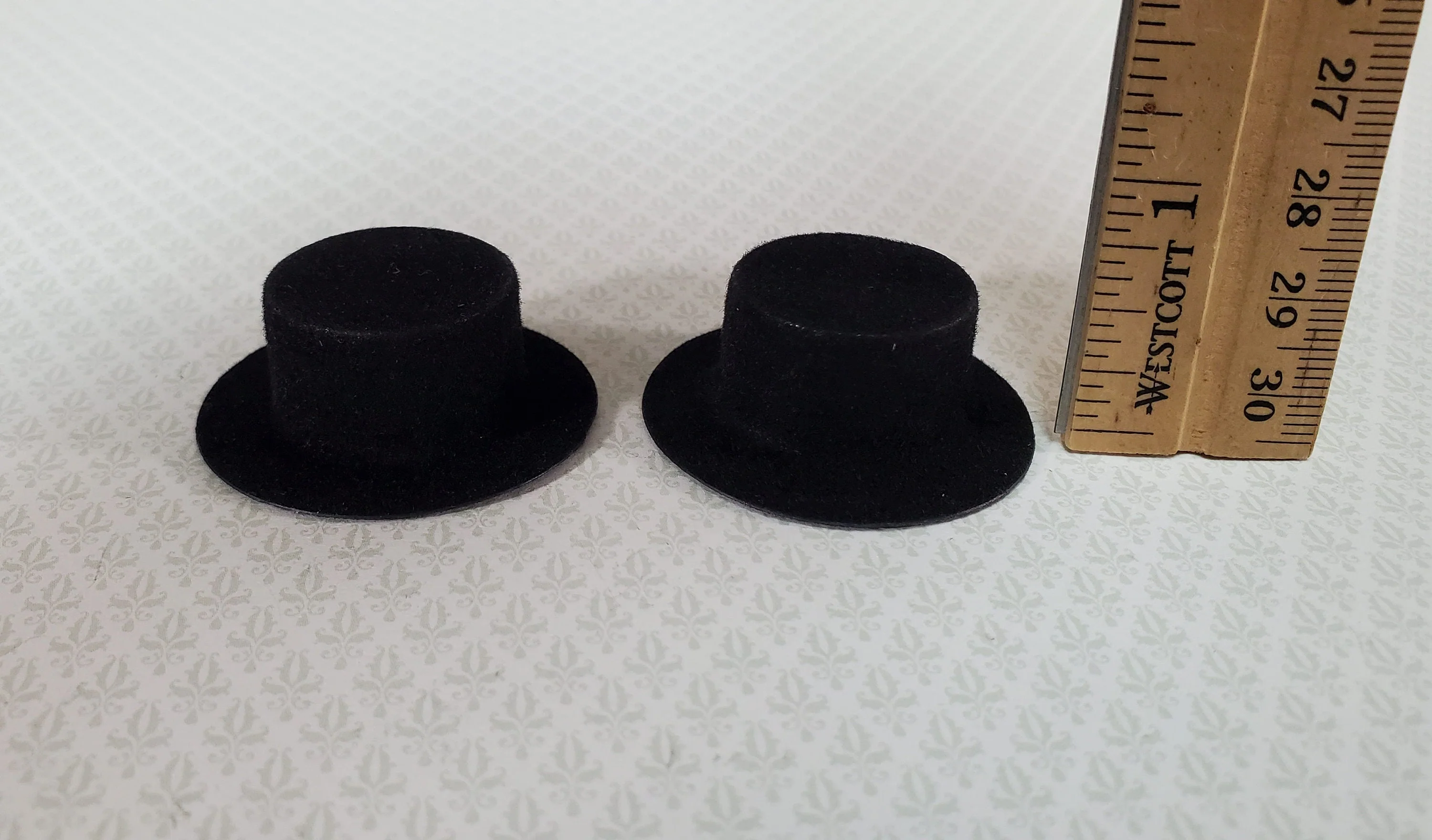 Dollhouse Top Hats Set of 2 Black Wearable Flocked 1:12 Scale Miniature Steampunk - Image 4