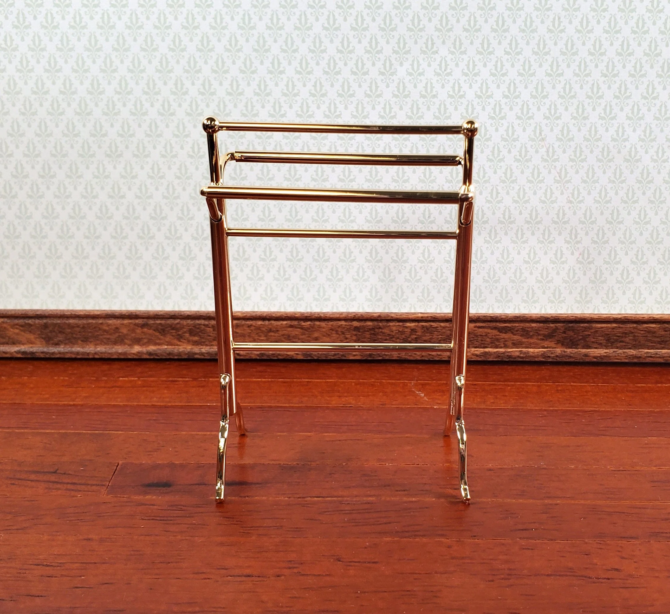 Dollhouse Towel Drying Rack Stand Gold Metal 1:12 Scale Miniatures Bathroom - Image 3