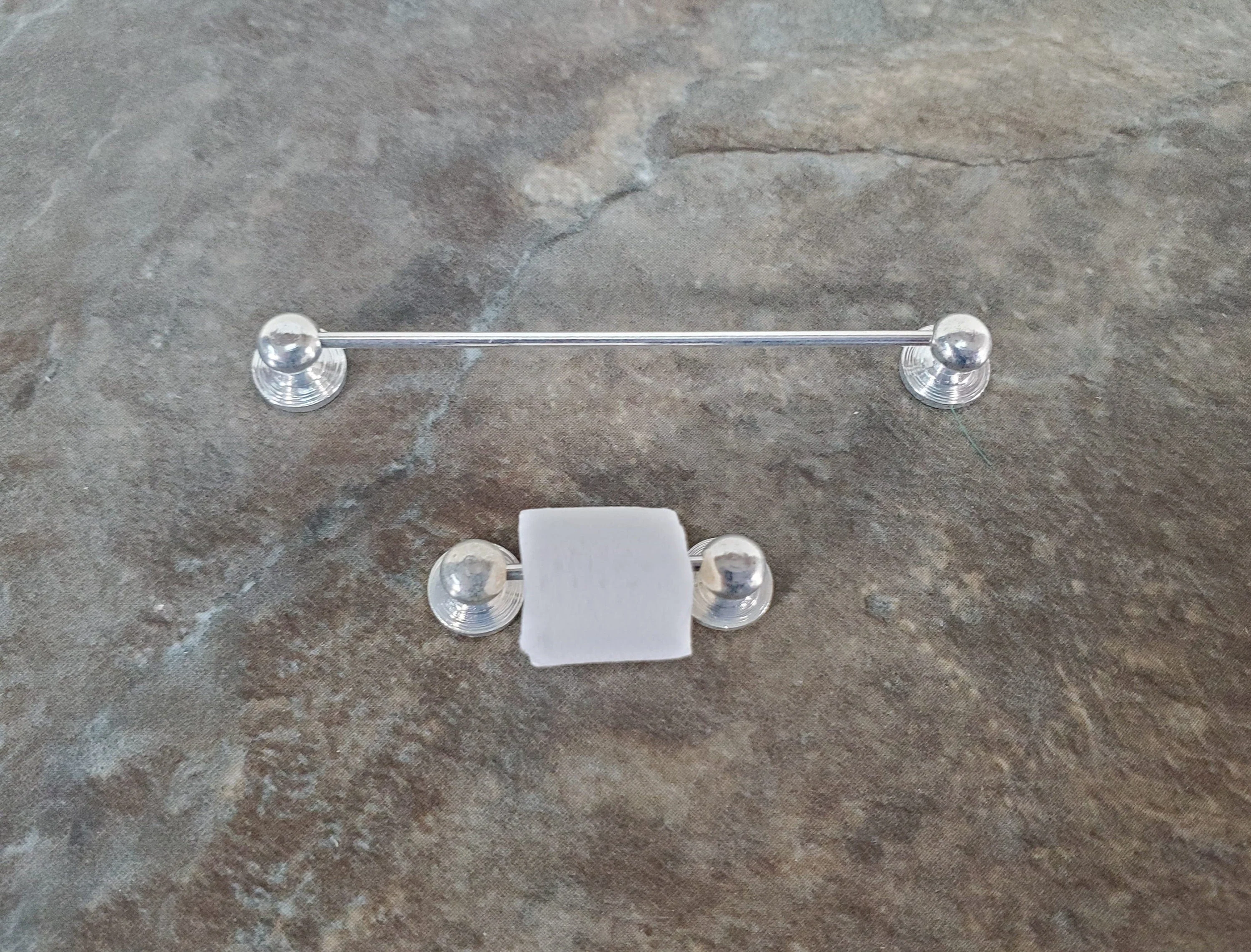 Dollhouse Towel Rod & Toilet Paper Holder Silver 1:12 Scale Miniature Bathroom