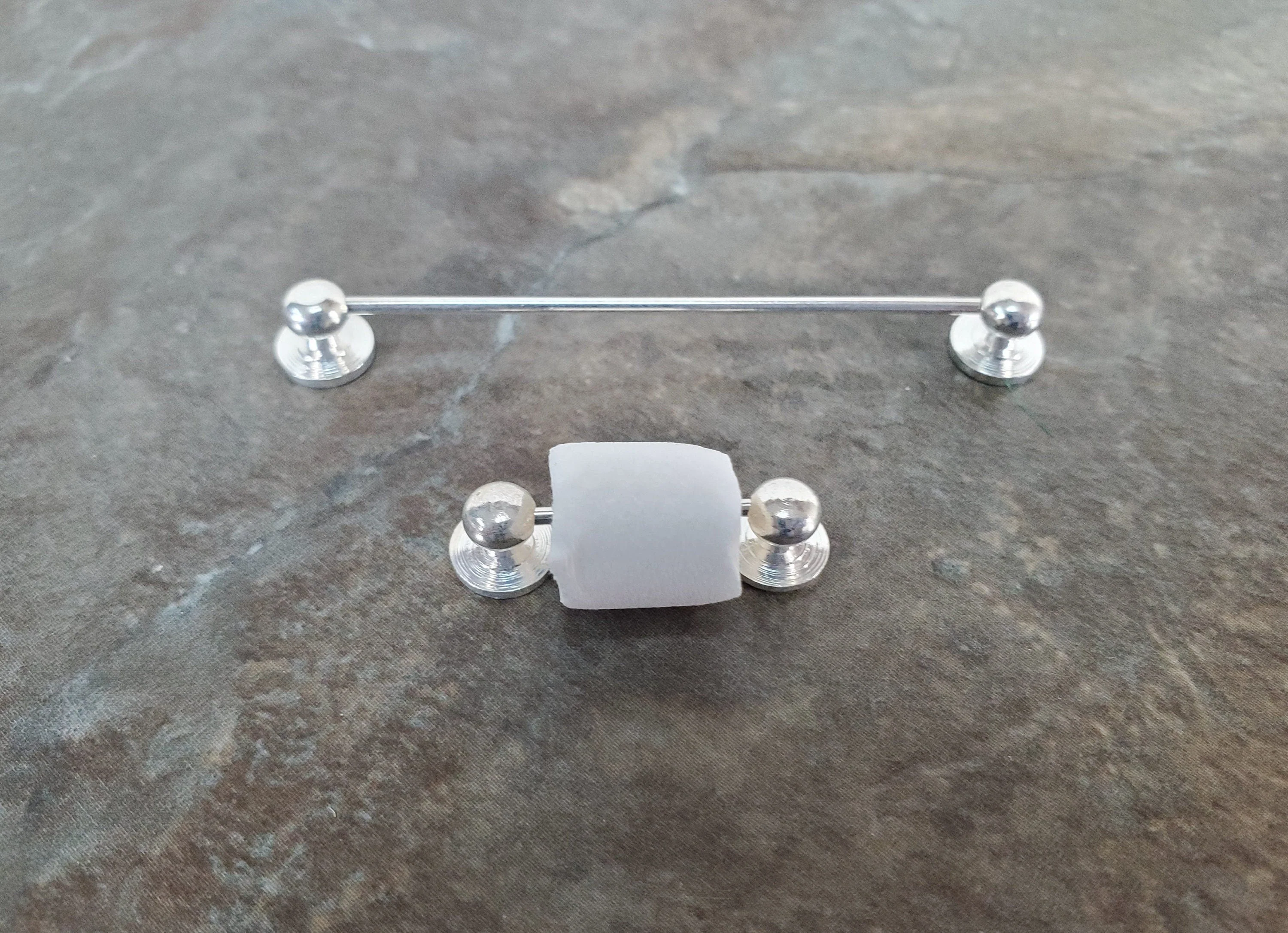 Dollhouse Towel Rod & Toilet Paper Holder Silver 1:12 Scale Miniature Bathroom - Image 2