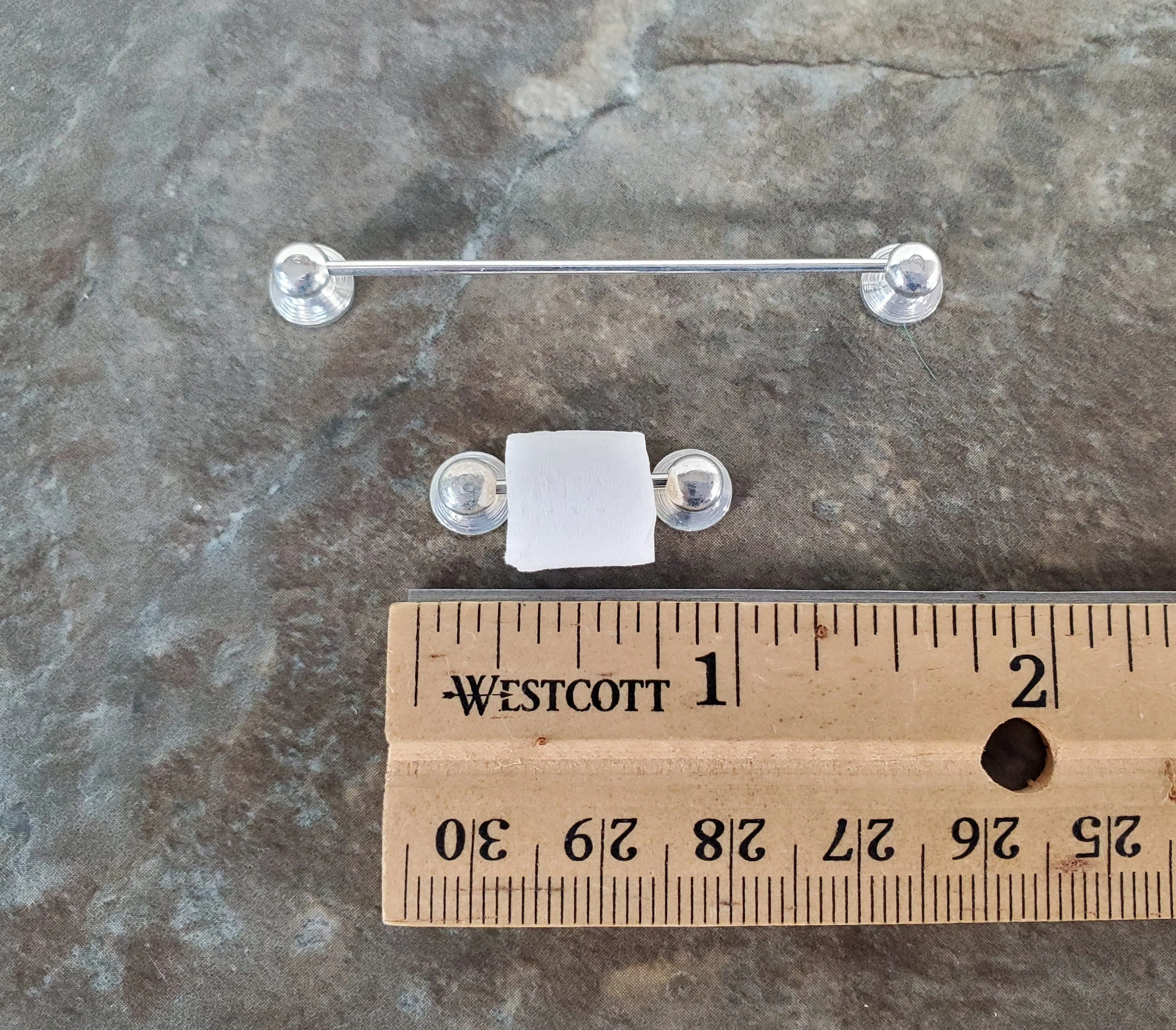 Dollhouse Towel Rod & Toilet Paper Holder Silver 1:12 Scale Miniature Bathroom - Image 3