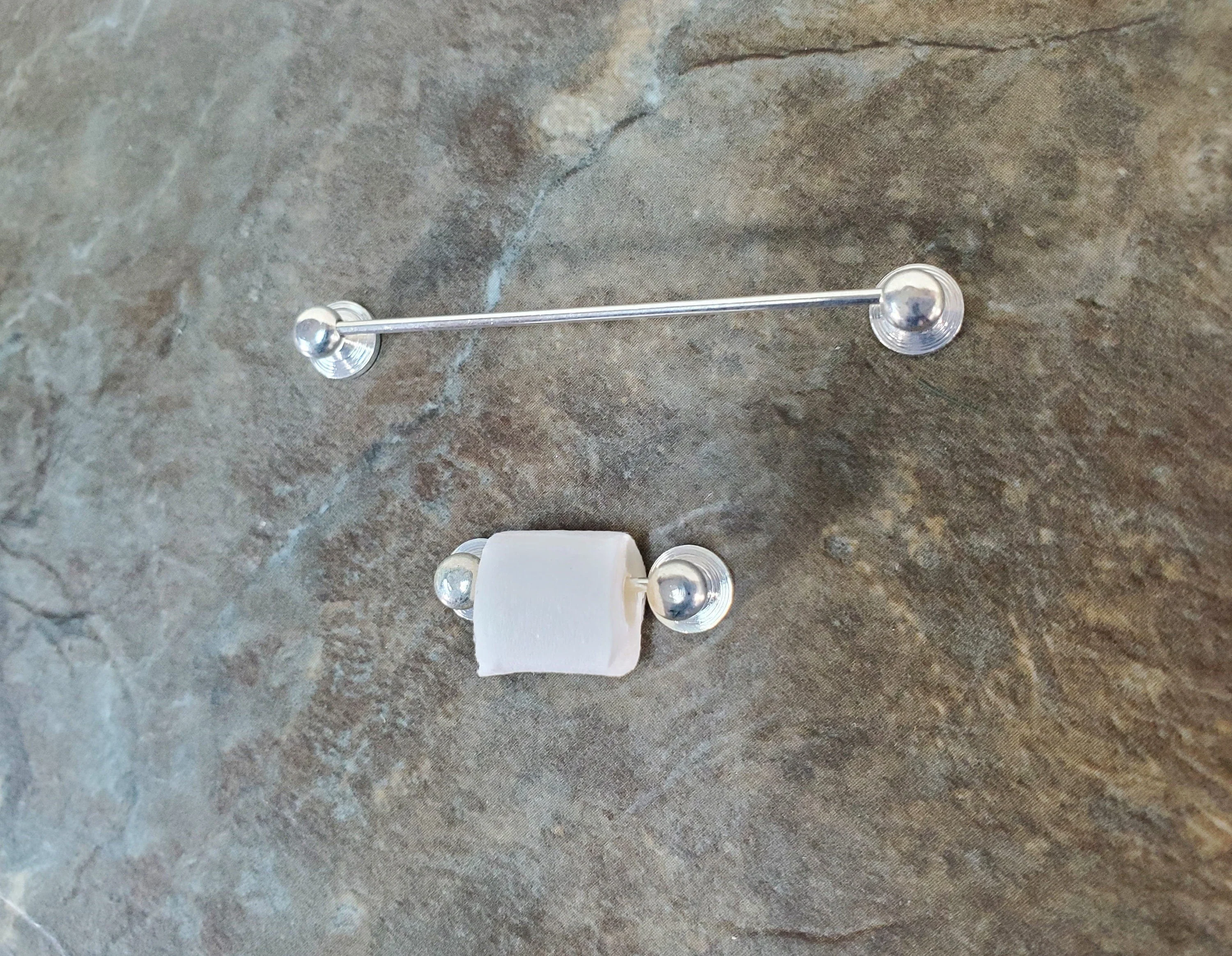 Dollhouse Towel Rod & Toilet Paper Holder Silver 1:12 Scale Miniature Bathroom - Image 5