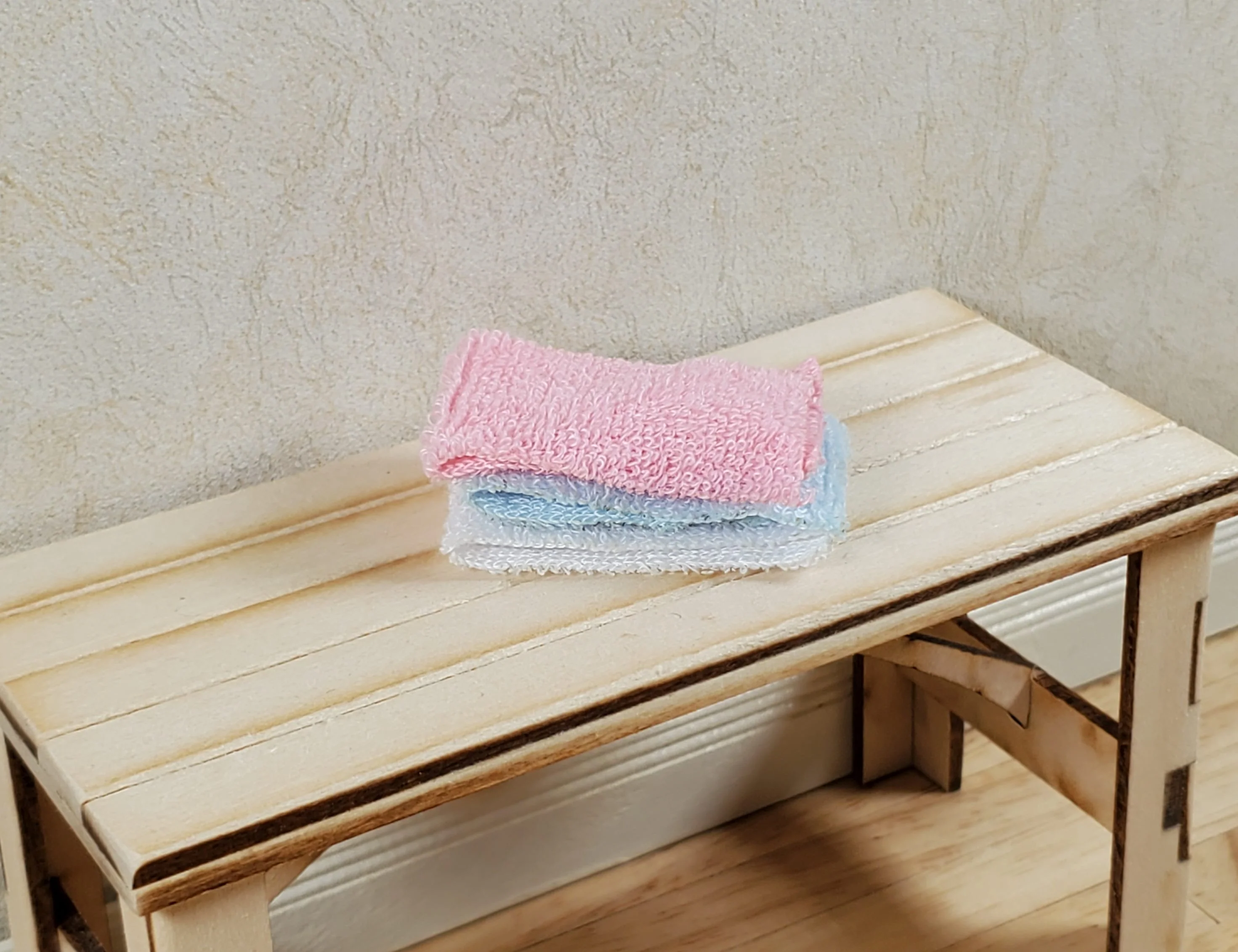 Dollhouse Towels Pink White Blue Set of 3 1:12 Scale Miniature Bathroom - Image 2