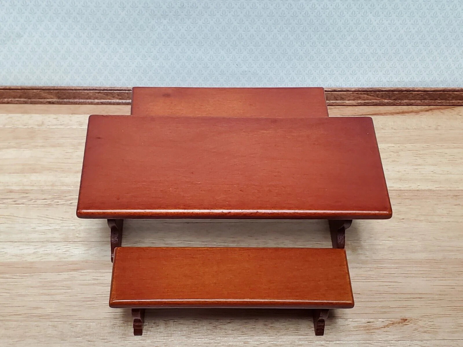 Dollhouse Trestle Table with 2 Benches Tudor Gothic 1:12 Scale Miniature Wood Furniture - Image 2