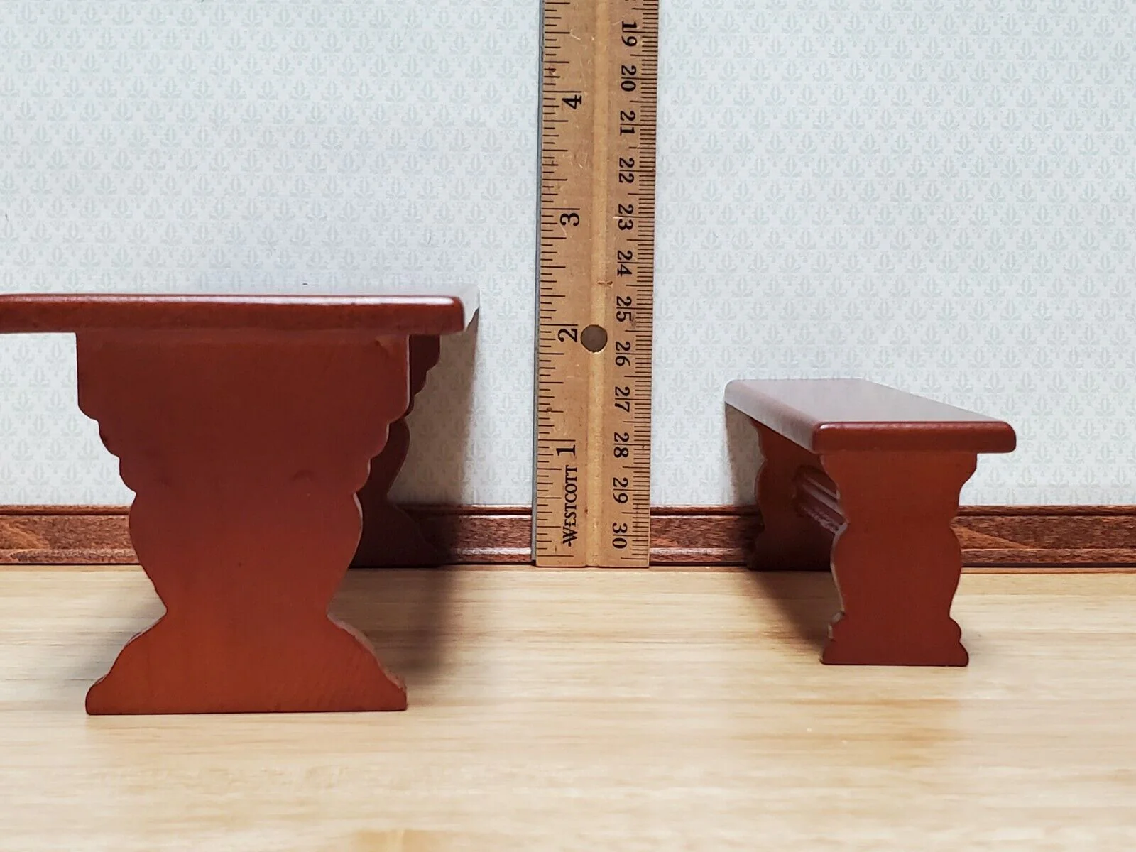 Dollhouse Trestle Table with 2 Benches Tudor Gothic 1:12 Scale Miniature Wood Furniture - Image 5