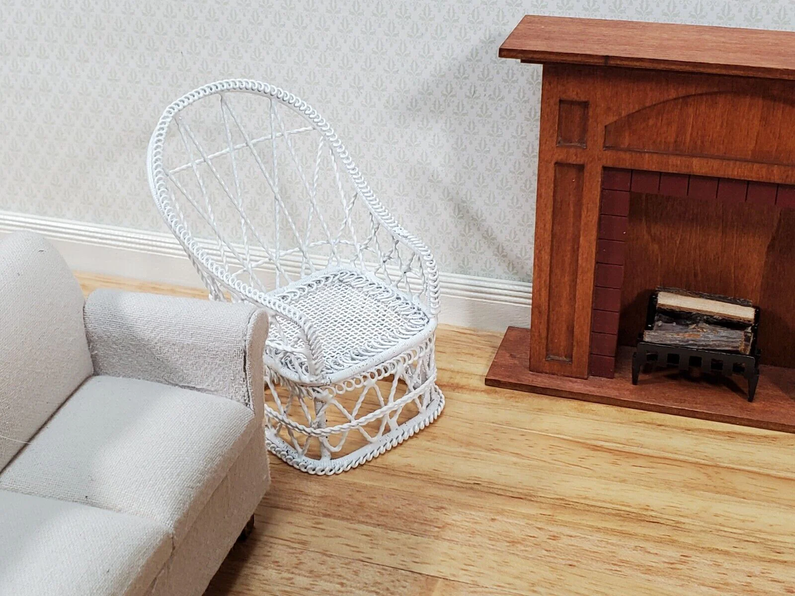 Dollhouse Tub Chair White Metal for Patio Porch 1:12 Miniature Fairy Garden - Image 5